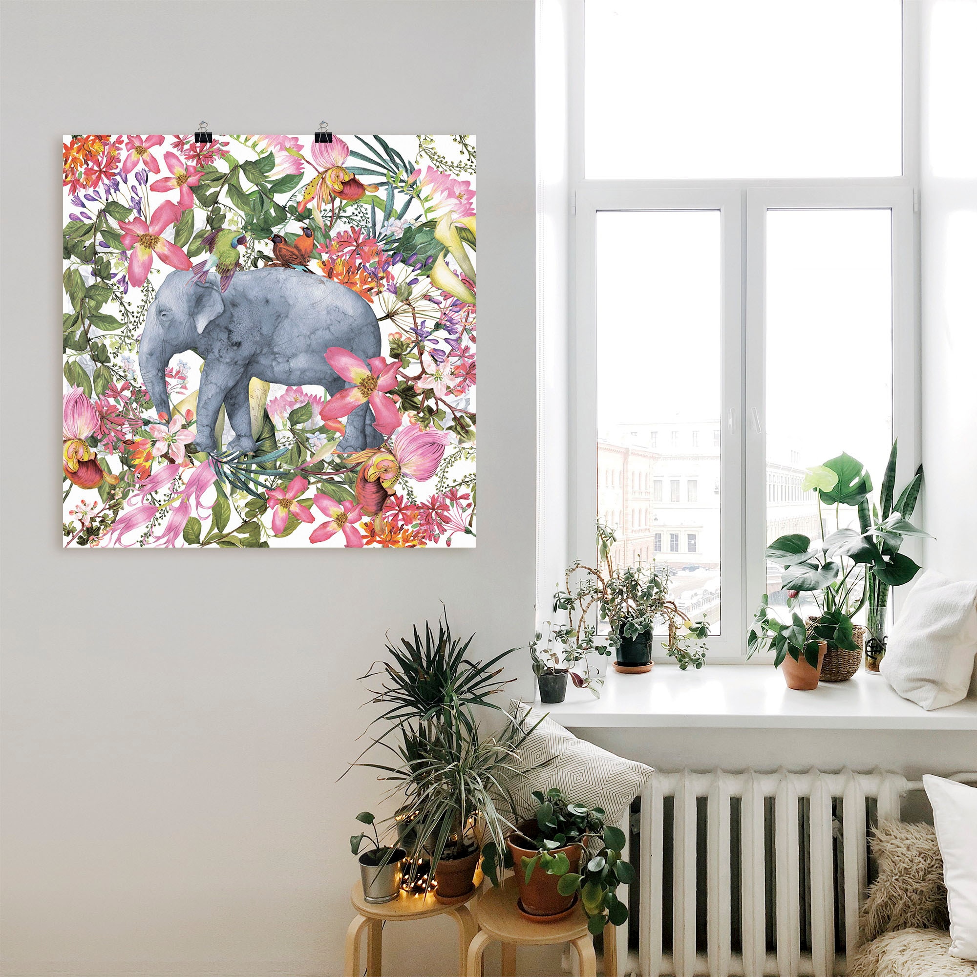 Artland Wandbild »Elefant im Blüten Dschungel«, Wildtiere, (1 St.), als Leinwandbild, Poster in verschied. Größen
