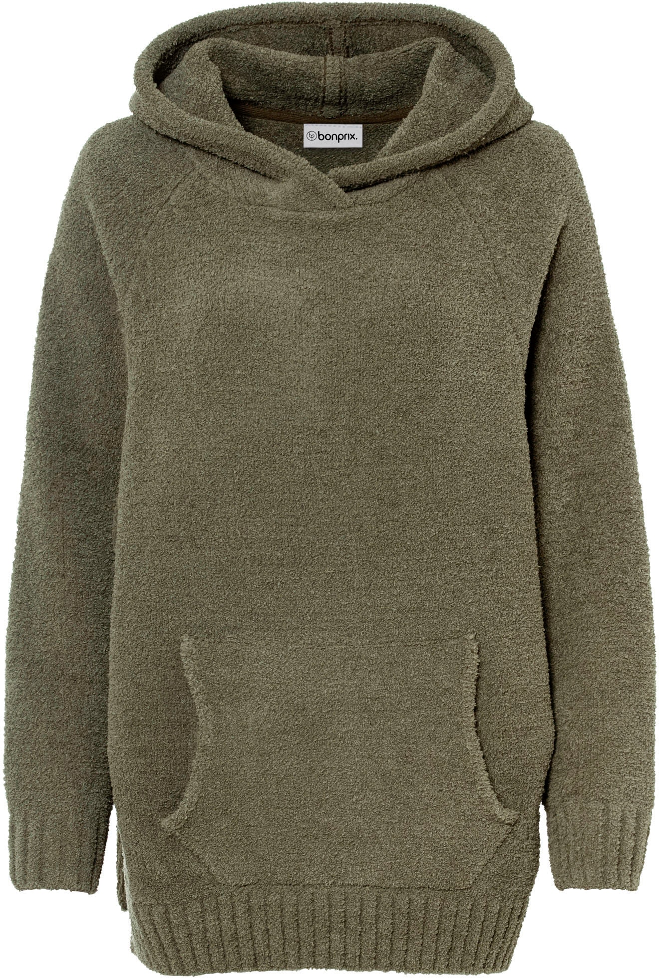 bonprix Strickpullover aus Polyester, mit Kapuze, mit Teddy-Fleece, Oversize Passform