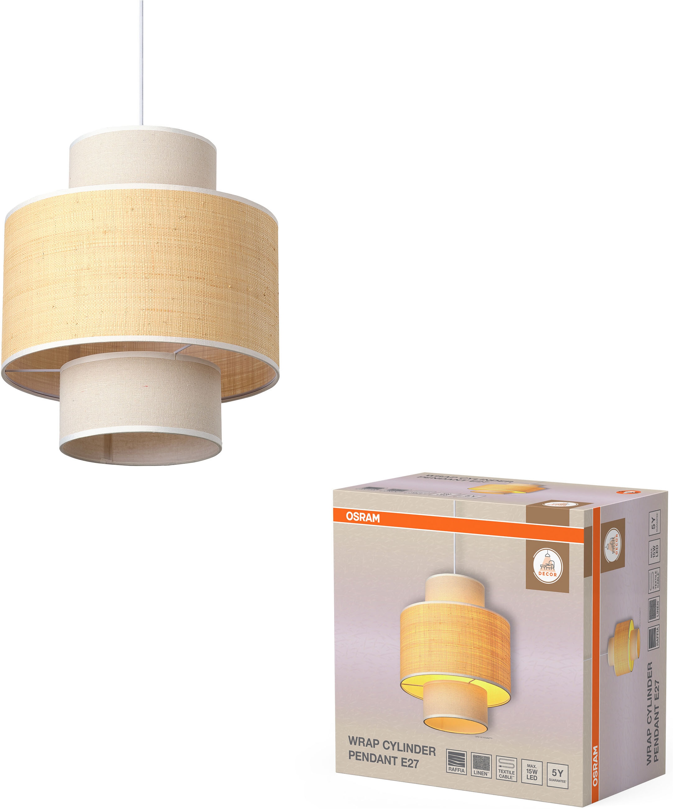 Osram Pendelleuchte »Decor Wrap« E27 1 Stk. Fassung E27, Bast und Leinen und Stahl