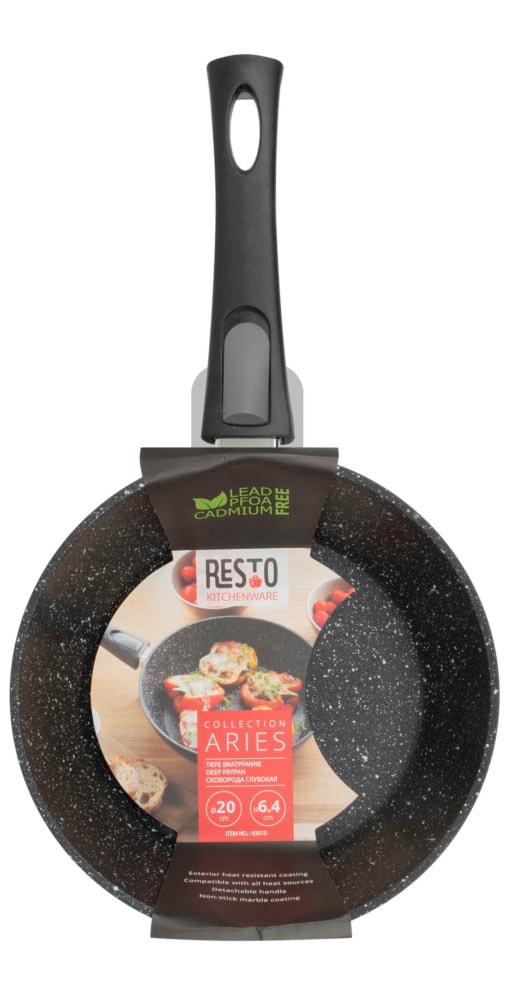 RESTO Kitchenware Bratpfanne »Aries, tiefe Wokpfanne mit vierschichtiger Marmor-Antihaftbeschichtung«, Aluminium, (1 tlg.), mit einem abnehmbaren Griff - backofenfest, spülmaschinenfest