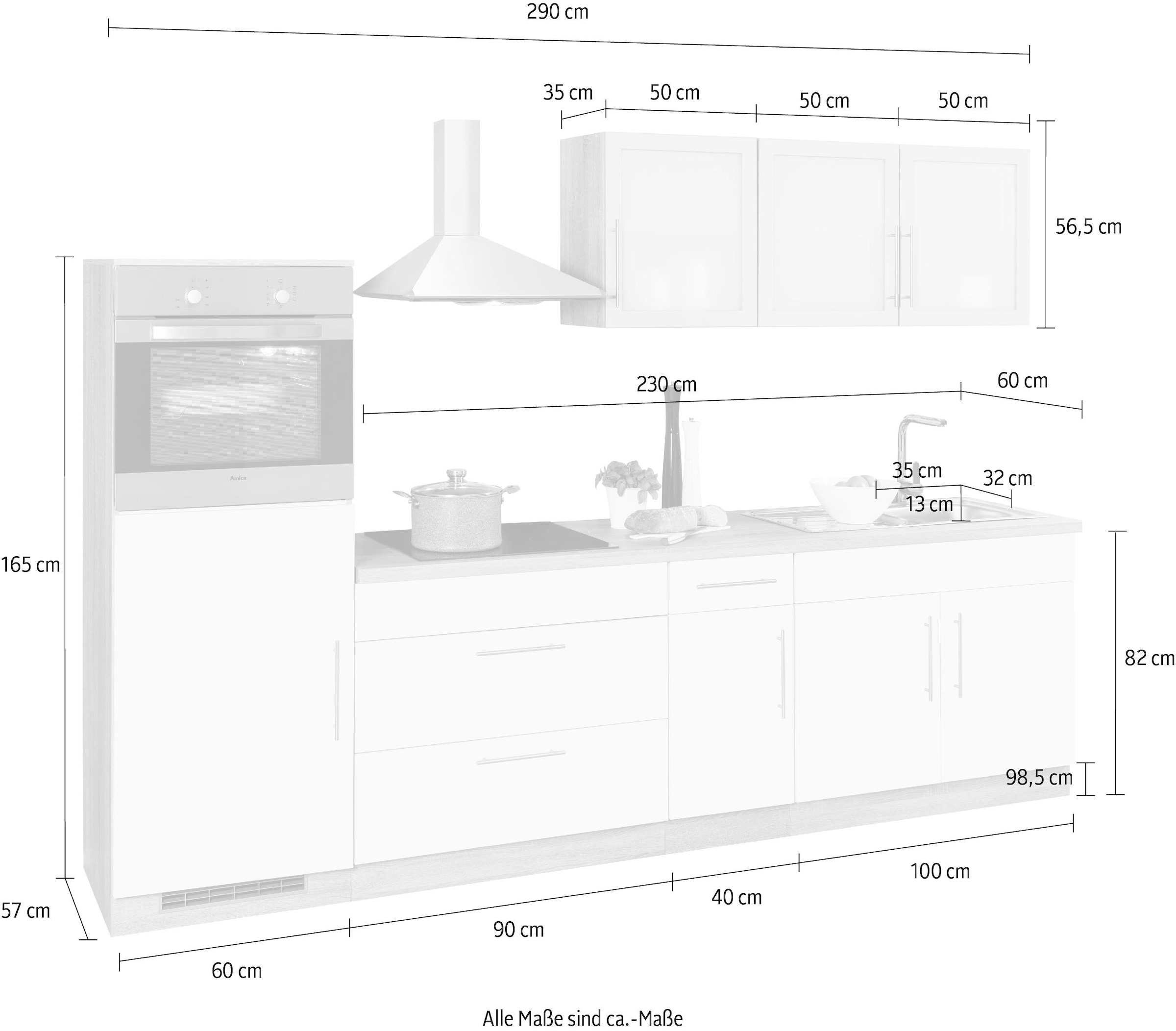 wiho Küchen Küchenzeile »Aachen«, mit E-Geräten, Breite 290 cm auf Rechnung  kaufen