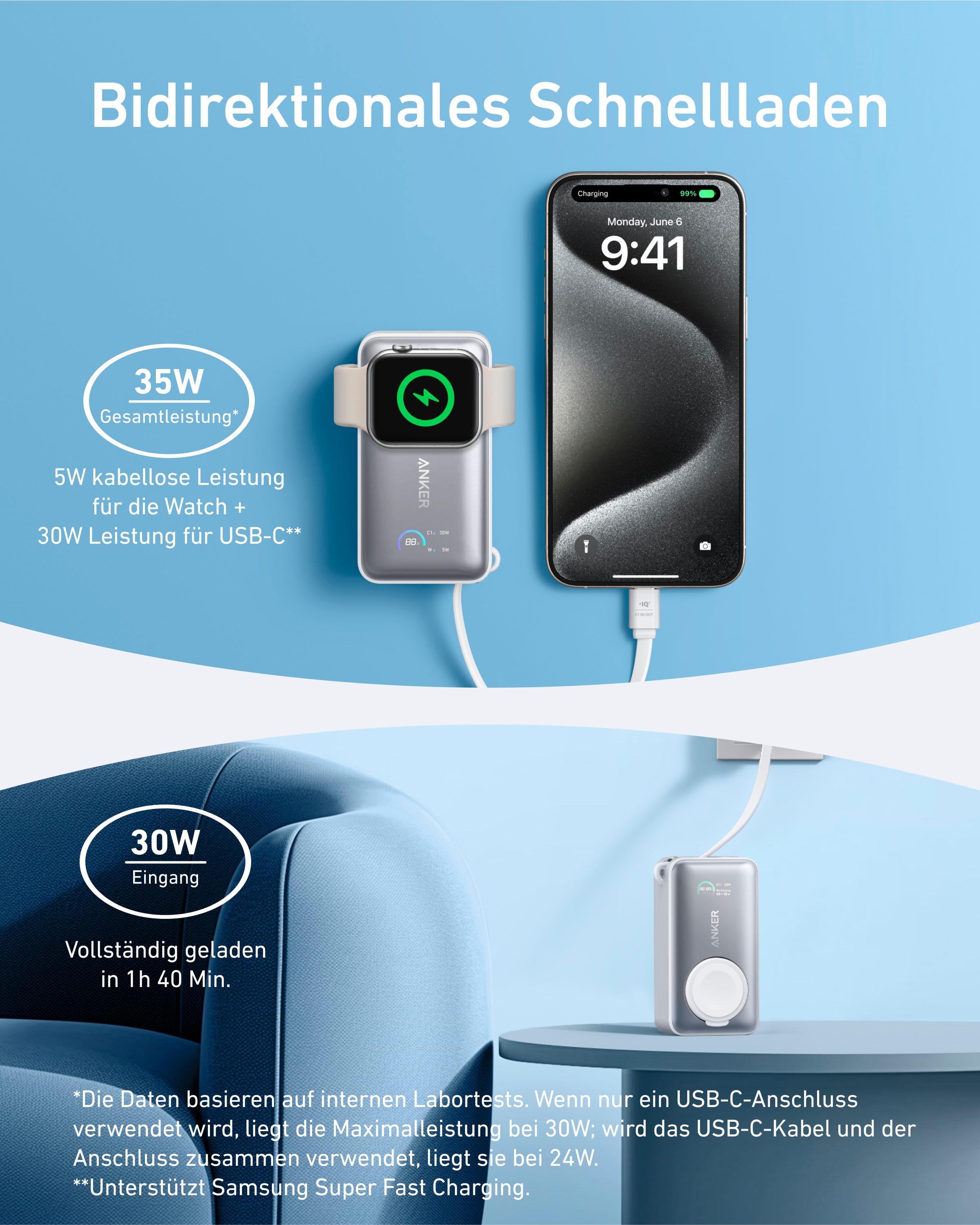 Anker Powerbank »MagGo Powerbank (10.000mAh, 35W, für Apple Watch)«, 10000 mAh