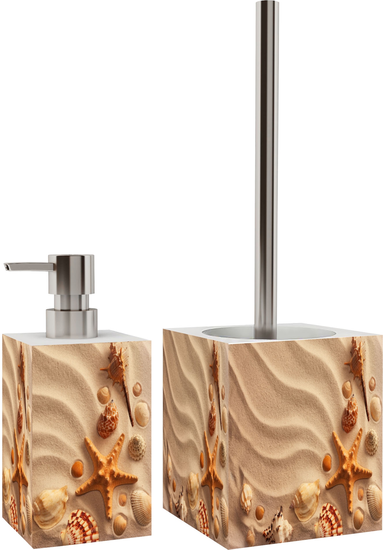 Sanilo Badaccessoire-Set »mit Motiv, viele schöne Seifenspender und WC Bürsten zur Auswahl« 2-tlg., Desinfektionsspender mit stabiler Pumpe, hochwertig & modern