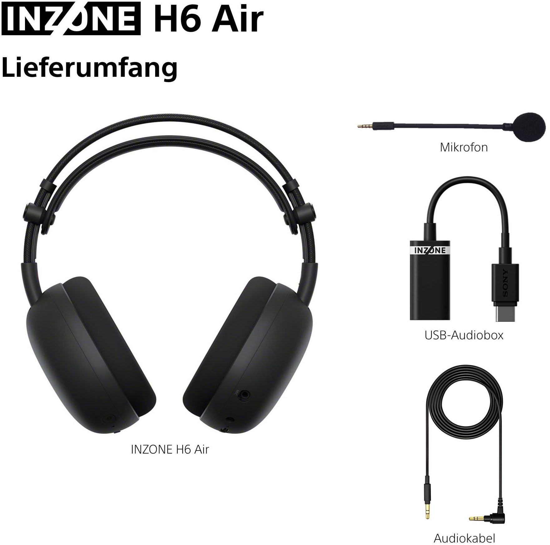 Sony Gaming-Headset »INZONE H6 Air« Stummschaltung 360 Spatial Sound, leichtes 199-g-Design, abnehmbares Bügelmikrofon