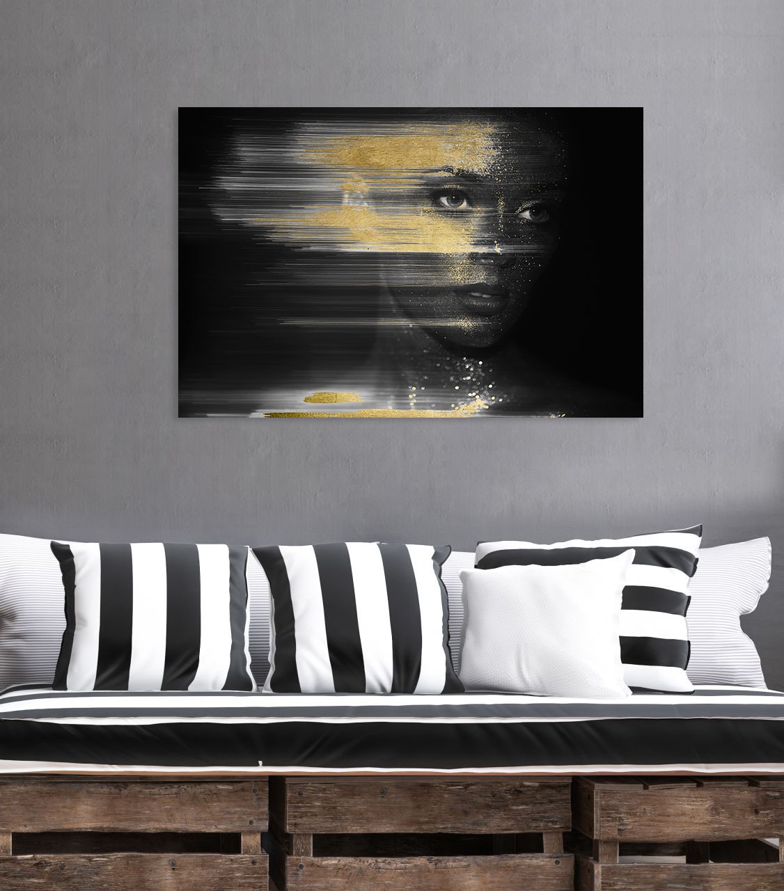 queence Acrylglasbild »Isis«, Frau-Gemälde-Frau-Bilder von Frauen-Mode-Modern-Fashion-Magazincover, (1 St.), von Hand eingearbeitete Blattgold Applikationen