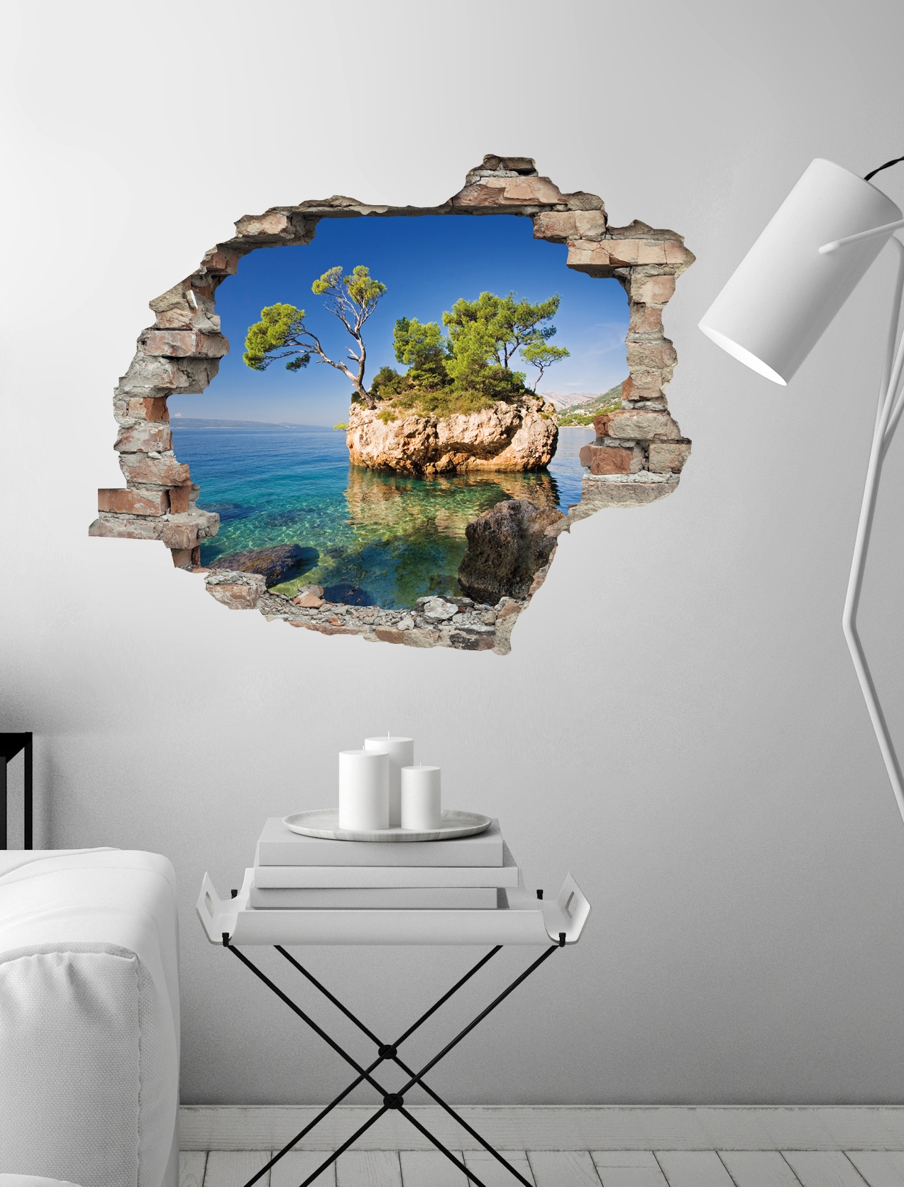 queence Wandtattoo »Insel«, (1 St.), Wandsticker, Wandbild, selbstklebend, 3D, Wanddurchbruch