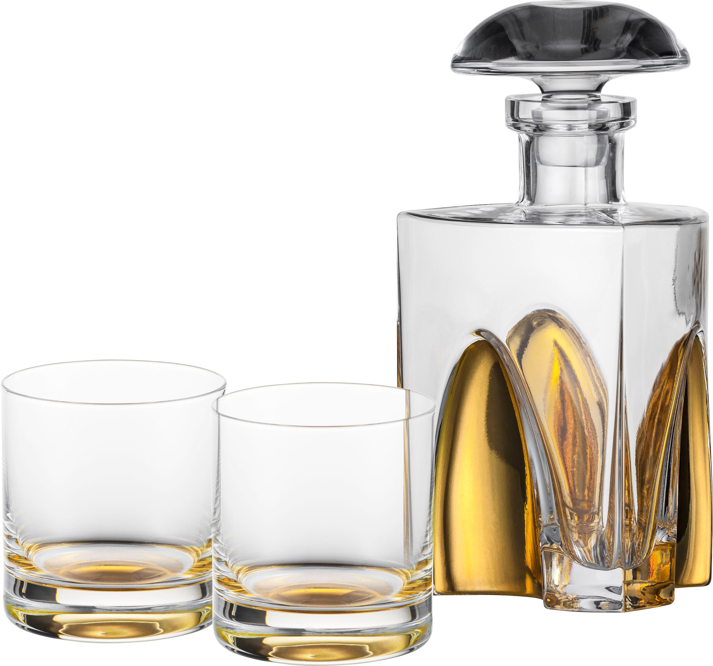 Eisch Whiskyglas »GENTLEMAN, Made in Germany«, (Set, 3 tlg., 1 Whiskykaraffe, 2 Whiskybecher im Geschenkkarton), mundgeblasen, in Handarbeit mit echtem Gold veredelt, 3-teilig