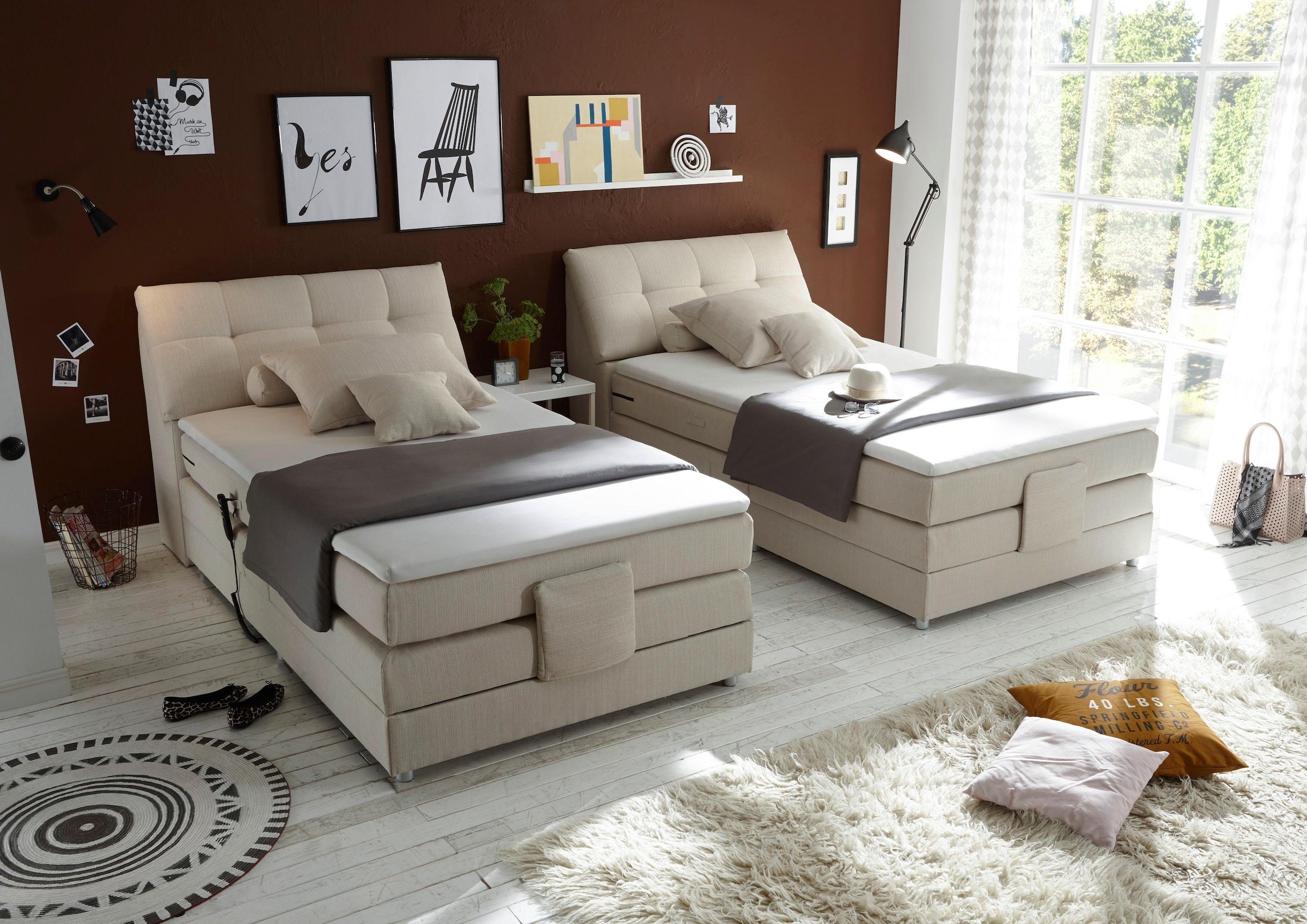 ED EXCITING DESIGN Boxspringbett »Carpino«, inkl. Motor, Stauraum im Kopfteil und Topper