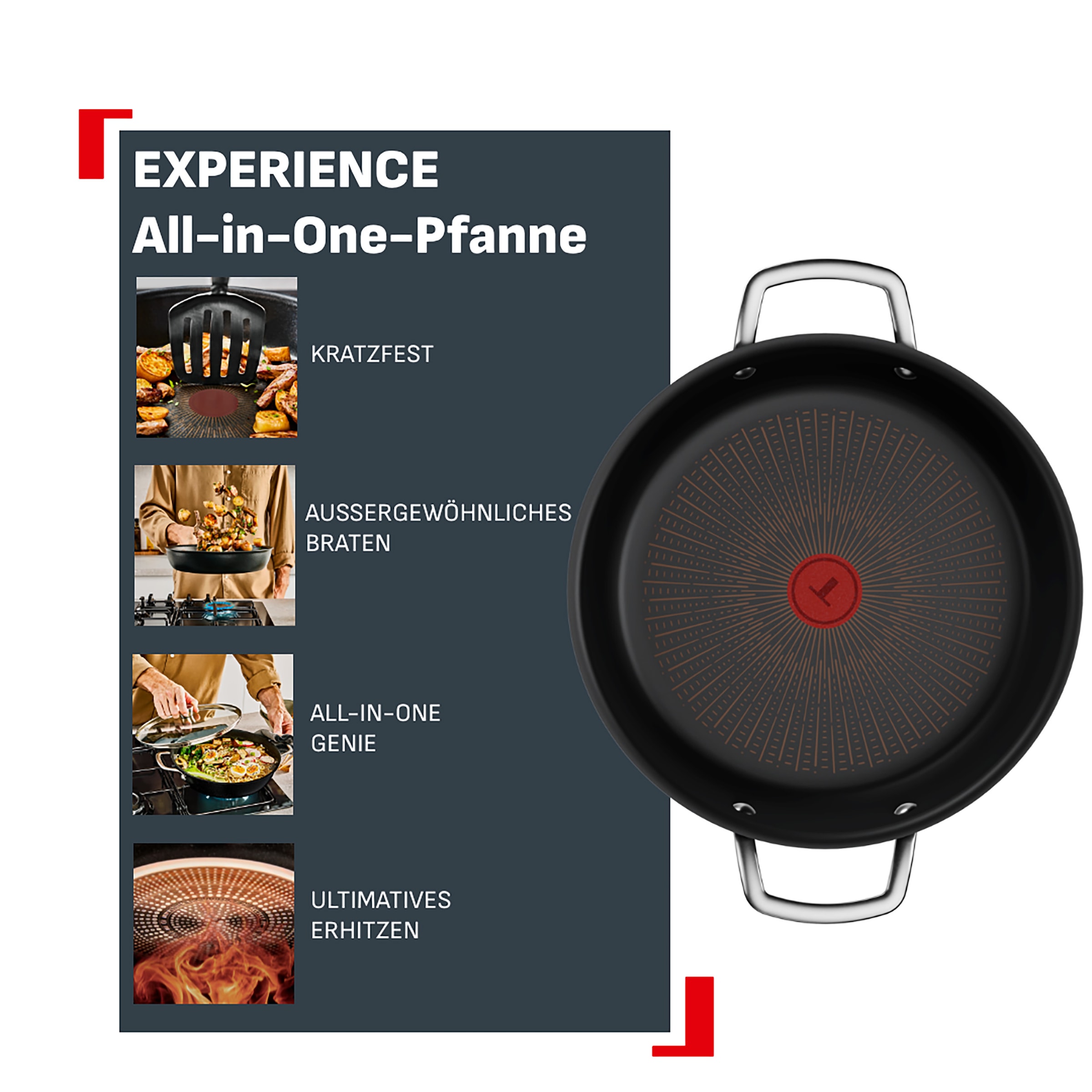 Tefal Bratpfanne »Experience Unbreakable« Aluminium 2 tlg. FusionCore Antihaftversiegelung, induktionsgeeignet, Thermo-Signal