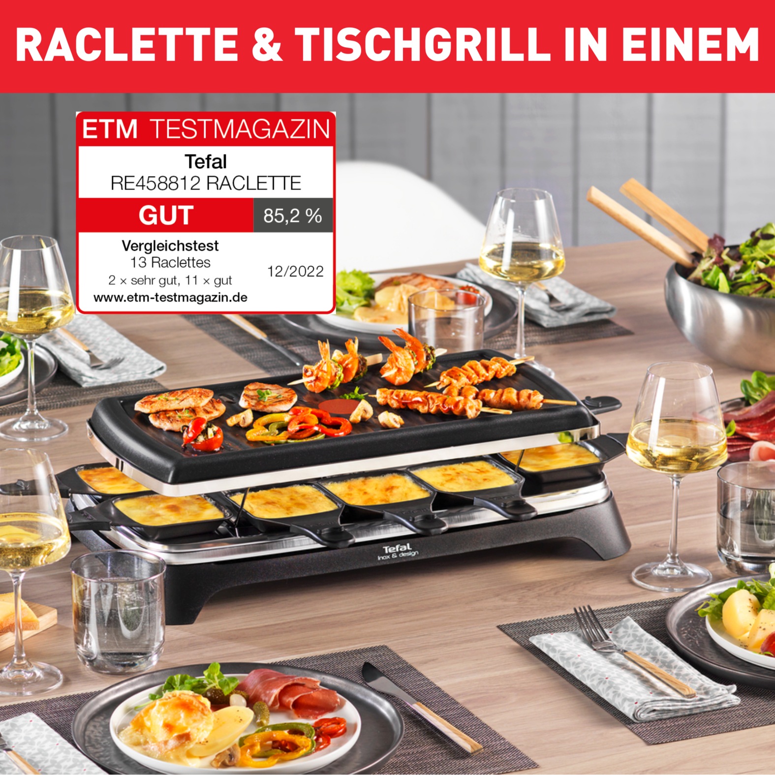 Tefal Raclette »Ambiance, inkl. Tischgrill-Funktion, abnehmbares Kabel«, 10 St. Raclettepfännchen, 1350 W, spülmaschinengeeignete Platte, RE4588