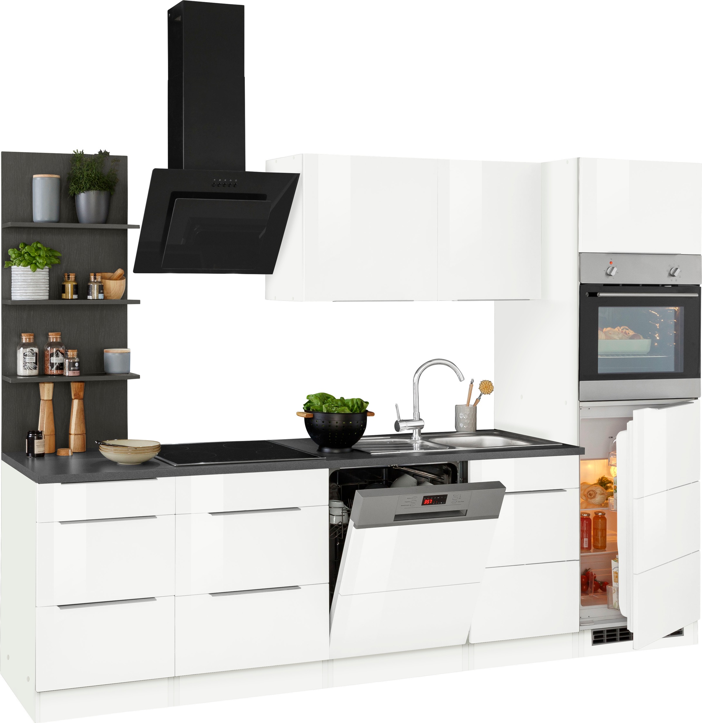 KOCHSTATION Küchenzeile »KS-Brindisi Breite 280 cm«, wahlweise mit E-Geräten und Induktion, mit MDF-Fronten und Regal