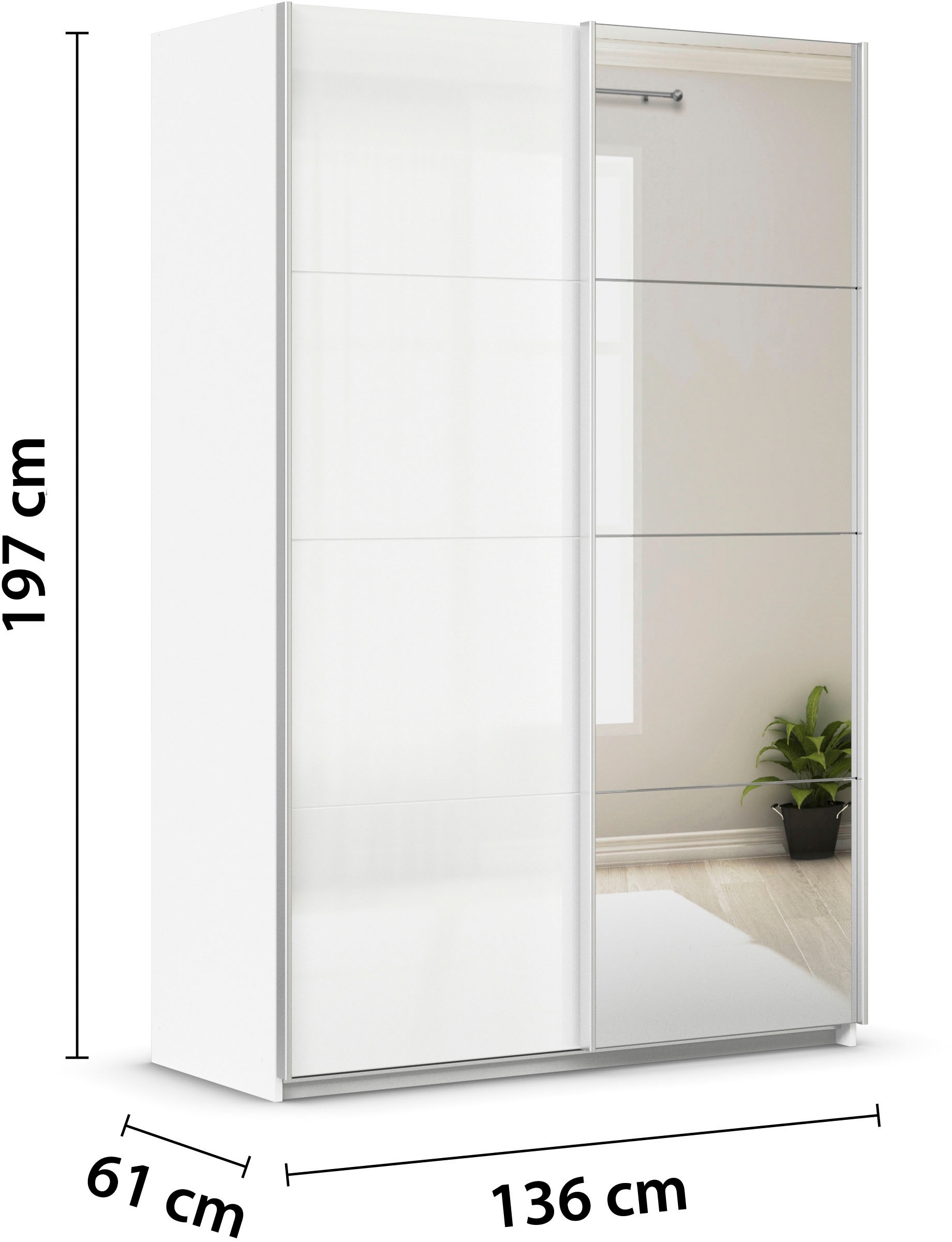 INOSIGN BY RAUCH Schwebetürenschrank »Kleiderschrank Schrank Garderobe Schlafzimmerschrank THANOS«, (in 3 verschiedenen Ausstattungen BASIC/CLASSIC/PREMIUM), Optional mit Spiegel, Metall-Griffleisten alufarben MADE IN GERMANY