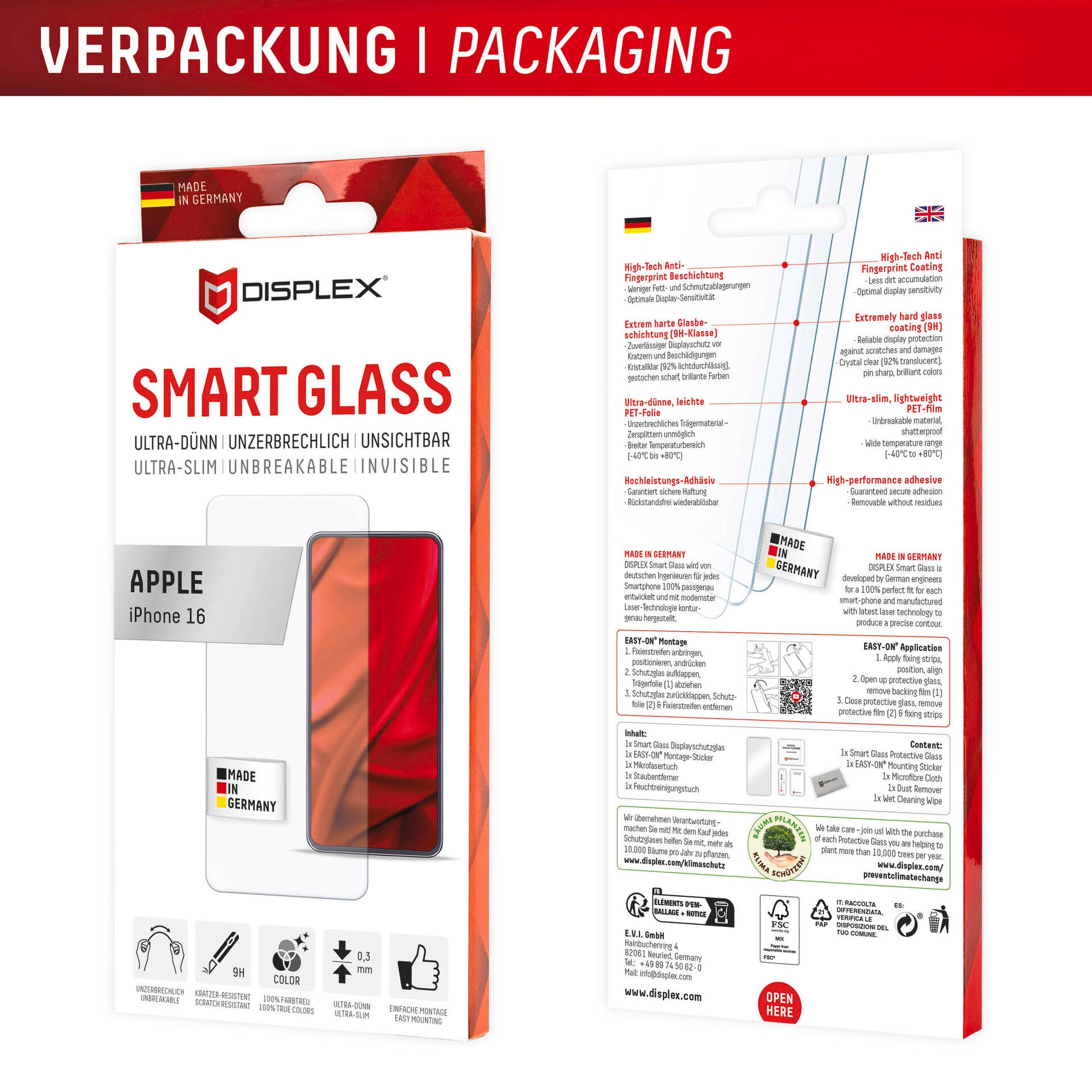 Displex Displayschutzglas »Smart Glass Screen Protection« für Apple iPhone 15;Apple iPhone 15 Pro;Apple iPhone 16 Displayschutzfolie, Schutzfolie, Bildschirmschutz, kratz- & stoßfest