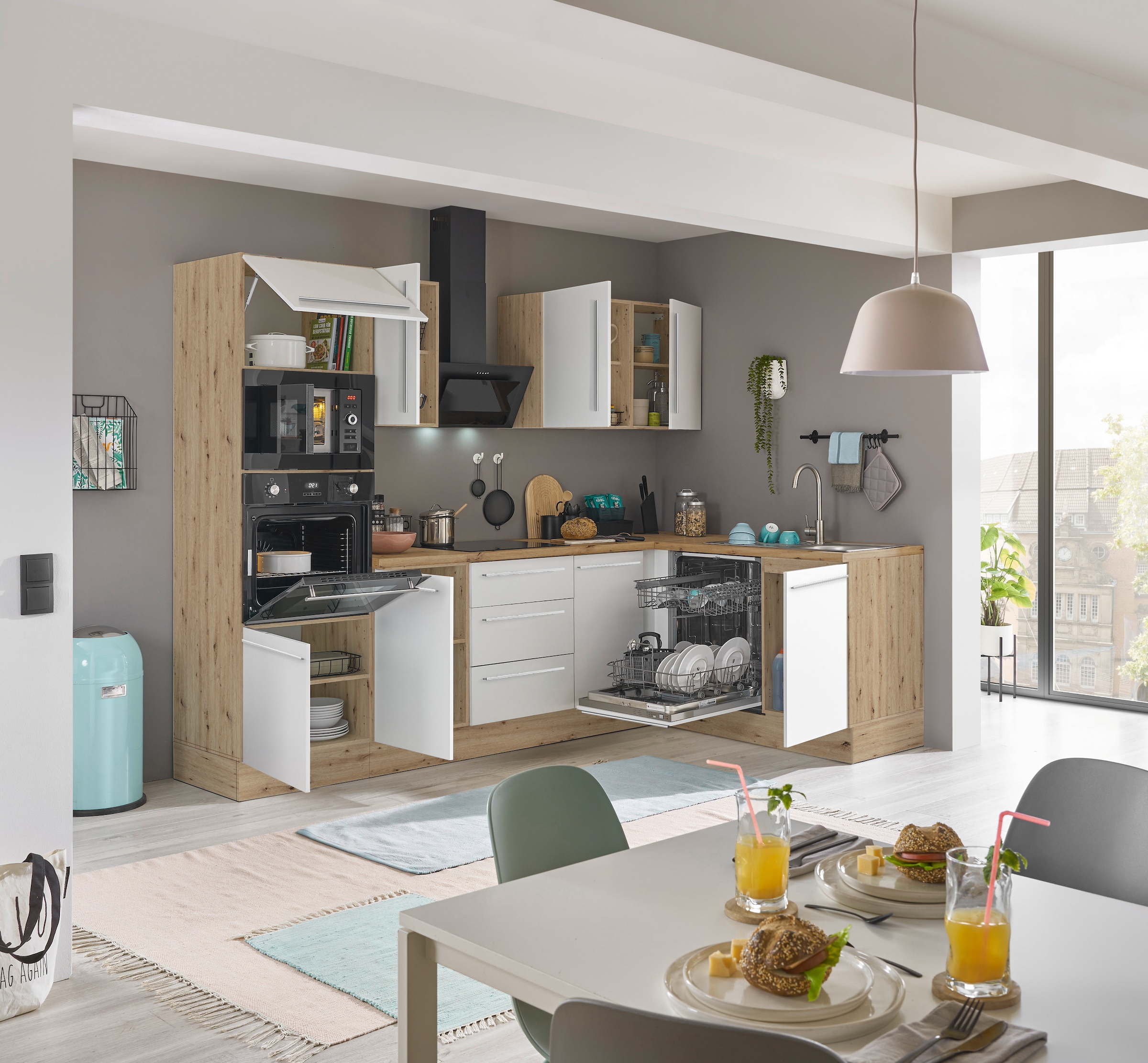 KOCHSTATION Winkelküche »Florida, Stellbreite 280x165 cm« wahlweise mit E-Geräten, mit Softclose für Türen und Schubkästen