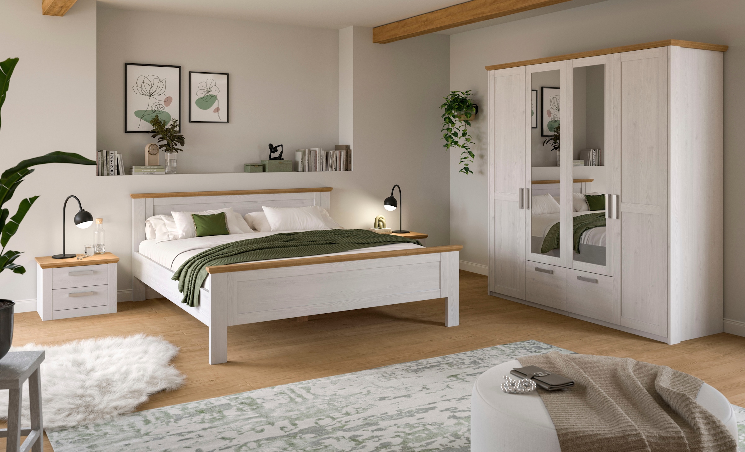 Home affaire Nachtschrank »COSENZA,TOPSELLER!, 2er Set, Breite je 54cm, in Landhausoptik« 2er Set, inklusive je 2 Schubkästen mit Vollauszug,  Nachtkommode, Nachtische, Kommode, Nako, Beistelltisch