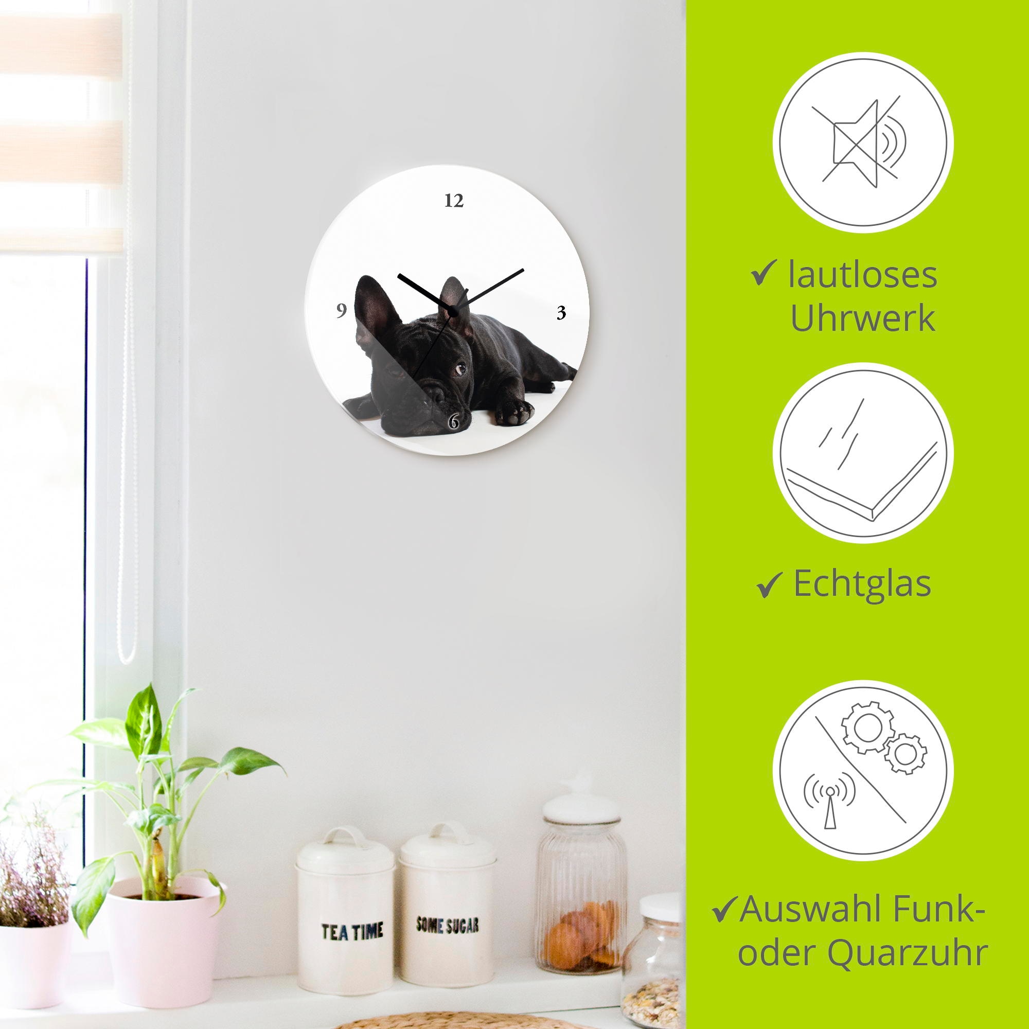 Artland Wanduhr »Bulldogge« wahlweise mit Quarz- oder Funkuhrwerk, lautlos ohne Tickgeräusche