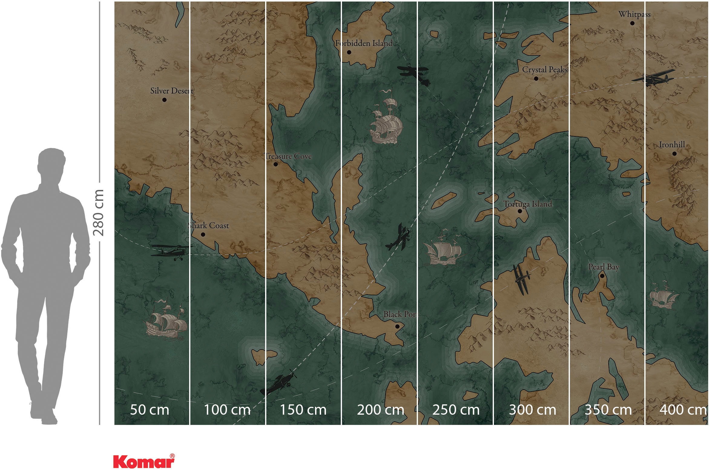 Komar Fototapete »Old Travel Map«, bedruckt, 350 x 250 cm (Breite x Höhe) - Tapete, Vlies, Wohnzimmer, Schlafzimmer