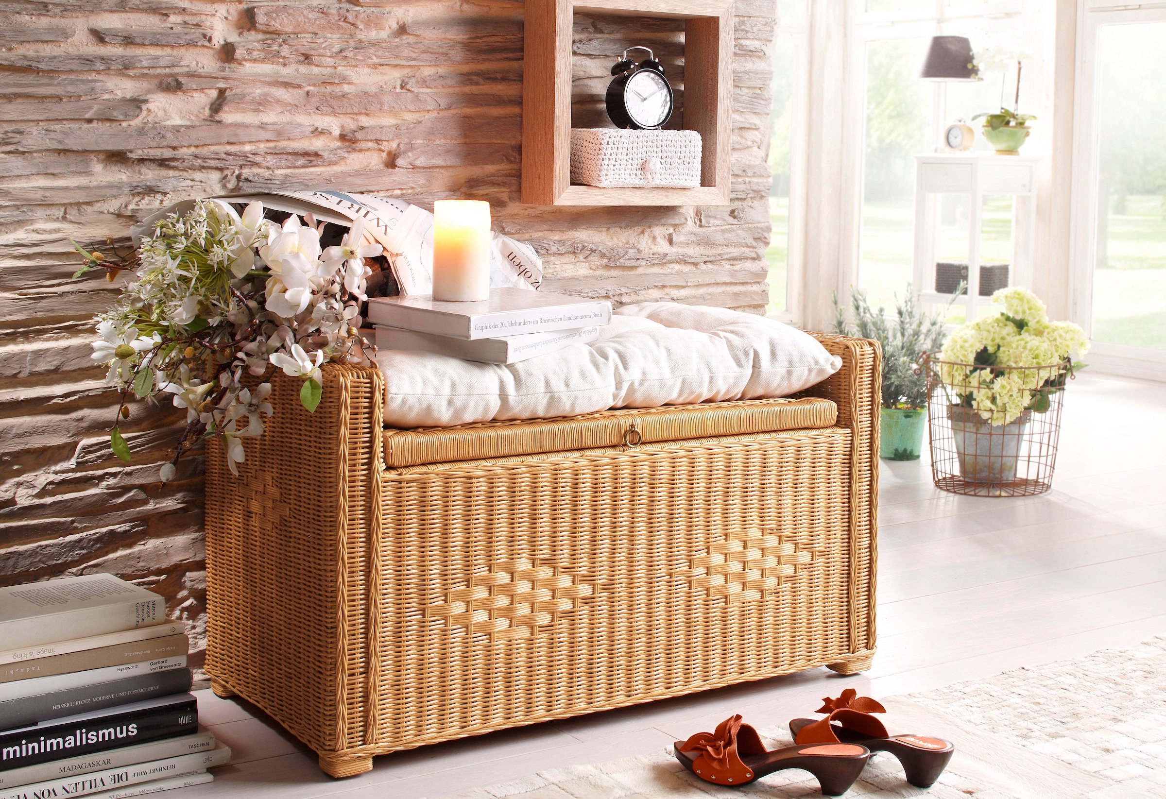 Home affaire Sitztruhe »Schönerempfang, TOPSELLER!«, (Rattan-Bank), Belastbar bis max. 80 Kg, mit Stauraum