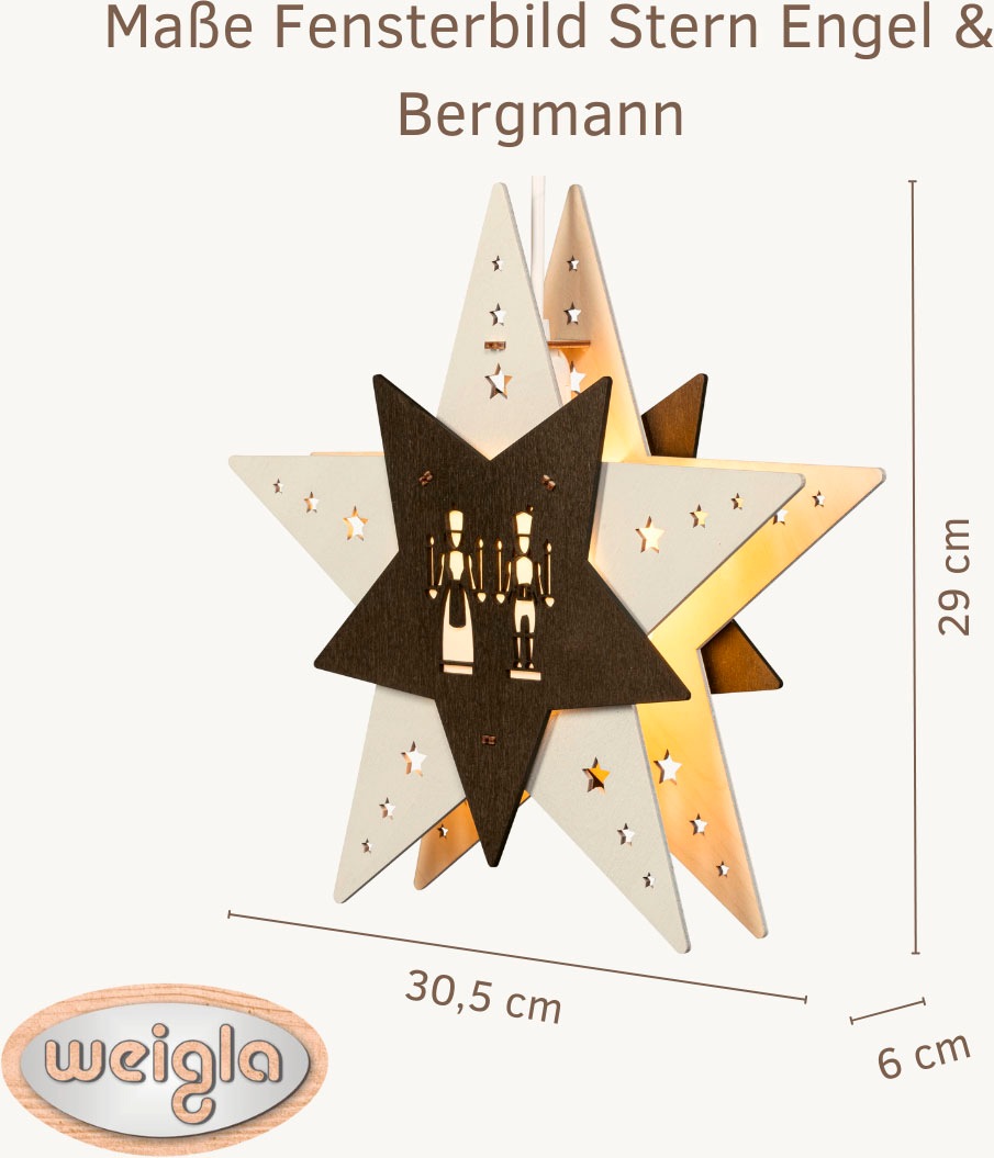 Weigla Dekostern »LED Engel und Bergmannn, Fensterbild, WEIẞ-BRAUN, Made in günstig online kaufen
