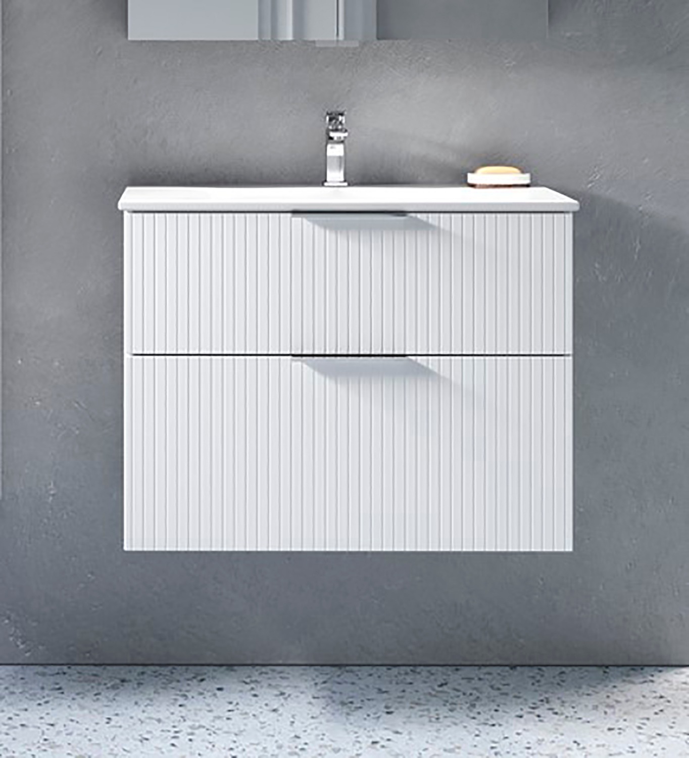 welltime Waschtisch »G-Line«, mit Keramik Waschbecken, Schubladen mit Softclose, trendig geriffelt