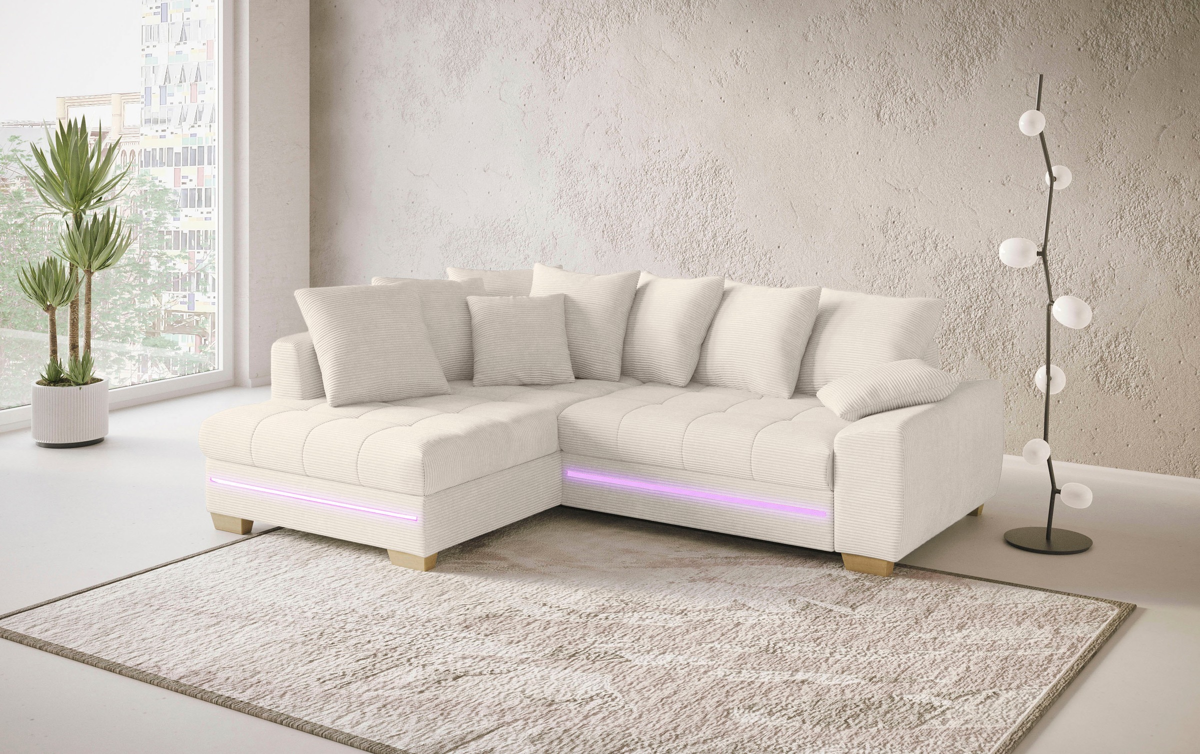Mr. Couch Ecksofa »Nikita II, L-Form«, mit Kaltschaum, RGB-LED Beleuchtung, wahlweise mit Bett, Bettkasten