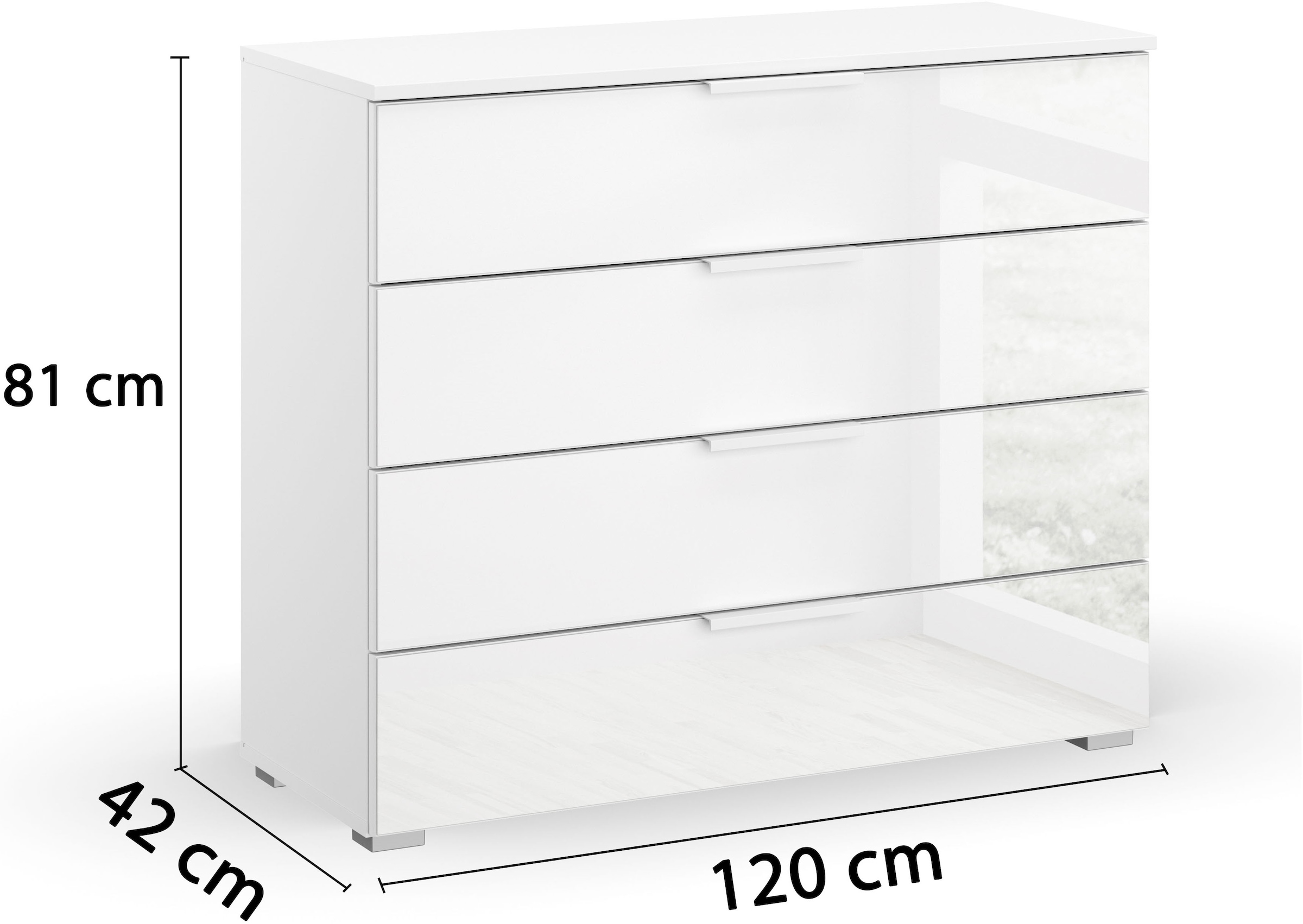 rauch Schubkastenkommode »Sideboard Kommode Schubkastenkommode KOLUNA mit Glasfront«, (Breite 80 cm inkl. Soft-Close-Funktion), Breite 93 cm mit 4 großen Schubladen für viel Stauraum MADE IN GERMANY