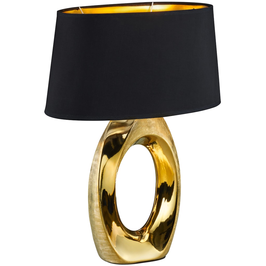 TRIO Leuchten Schreibtischlampe »Taba«, 1 flammig-flammig, Nachttischlampe, Tischlampe golfarbig, Stoffschirm in schwarz/gold