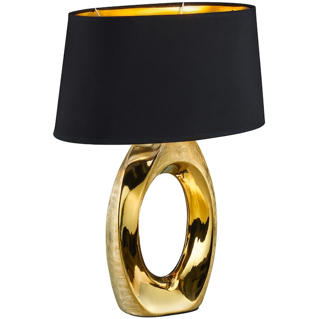 TRIO in 1 Schreibtischlampe online Nachttischlampe, schwarz/gold »Taba«, golfarbig, flammig-flammig, Stoffschirm Tischlampe Leuchten bestellen