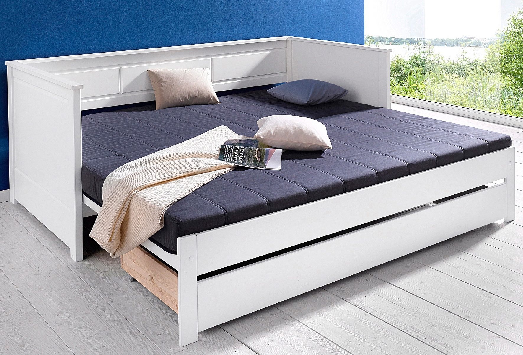 18. Bild von Lüttenhütt Funktionsbett »" ERIK " TOPSELLER! Daybed, Kinderbett, Massivholz (Kiefer)«, (stilvolle Kassetten - Fräsung), 2. Schlafplatz ausziehbar, moderner Landhausstil, Schublade optional