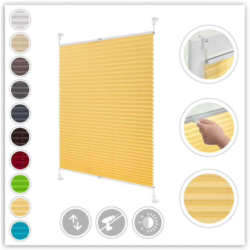 LICHTBLICK ORIGINAL Plissee »Klemmfix« Lichtschutz ohne Bohren verspannt Faltenstore gelb + weiß Obermaterial: 100% Polyester 130 cm