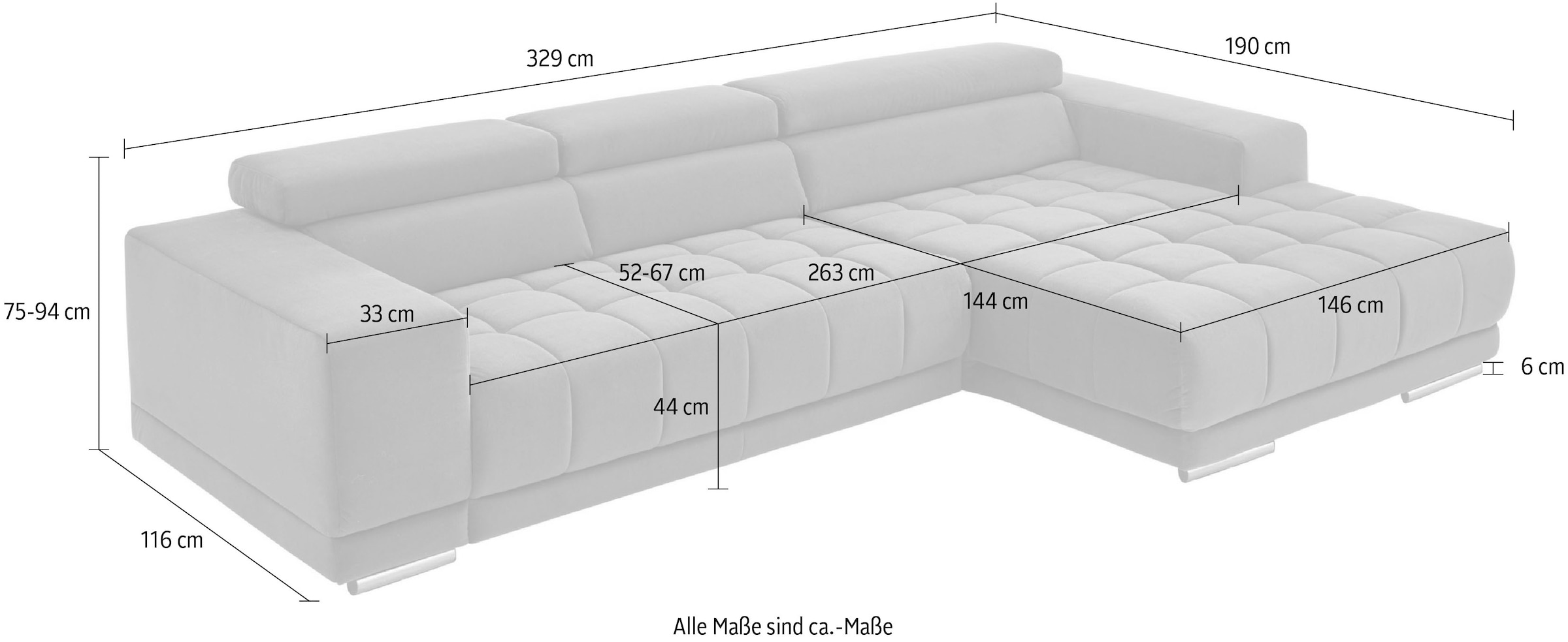 Die PlanBar Ecksofa »MP-IN15053 L-Form extra breiter Schenkel«, mit Kopfteilverstellung, wahlweise mit manueller Vorziehbank