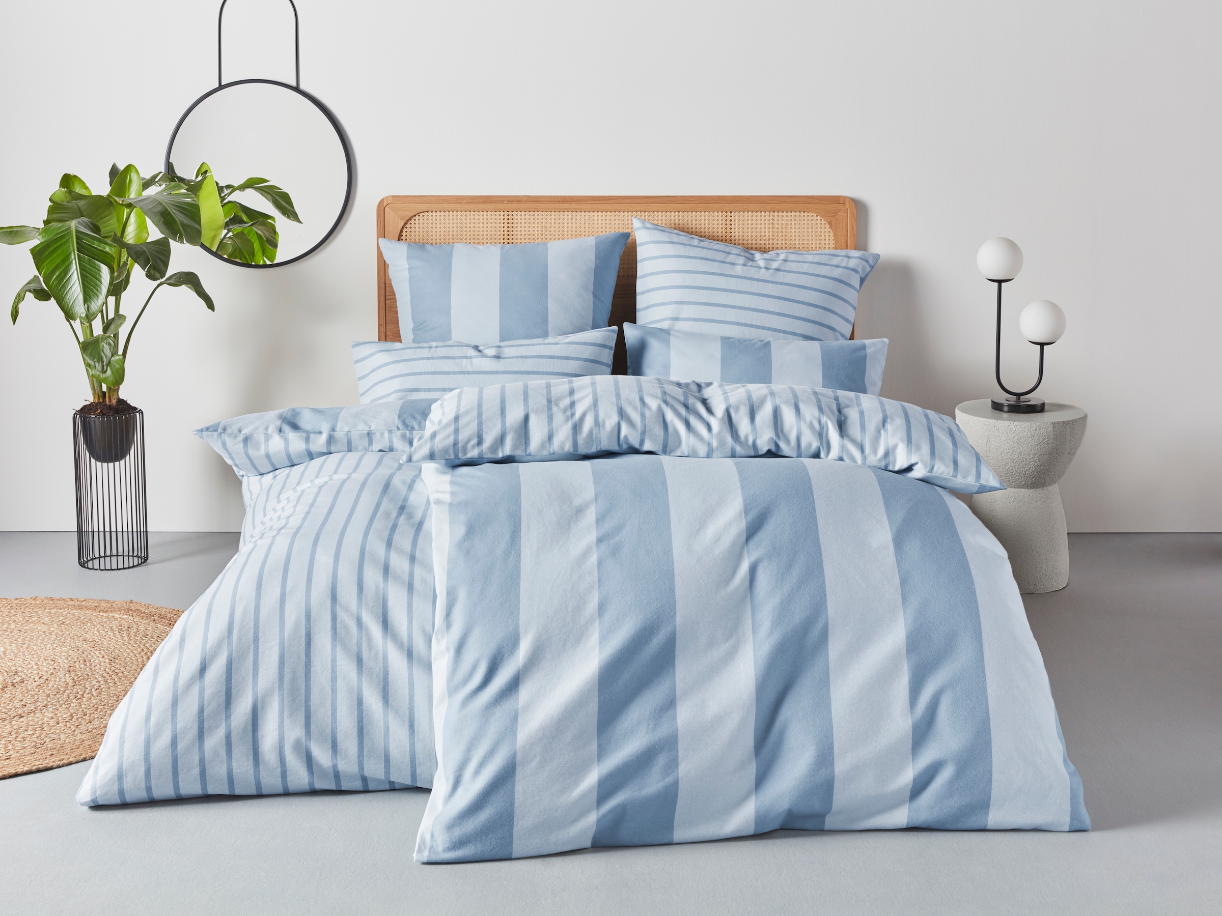 Otto Home Bettwäsche "Sari in verschiedenen Qualitäten", blau, B/L: 135cm x 200cm, 1 Stk., 1 Stk., Linon, B/L: 80cm x 40cm, 2