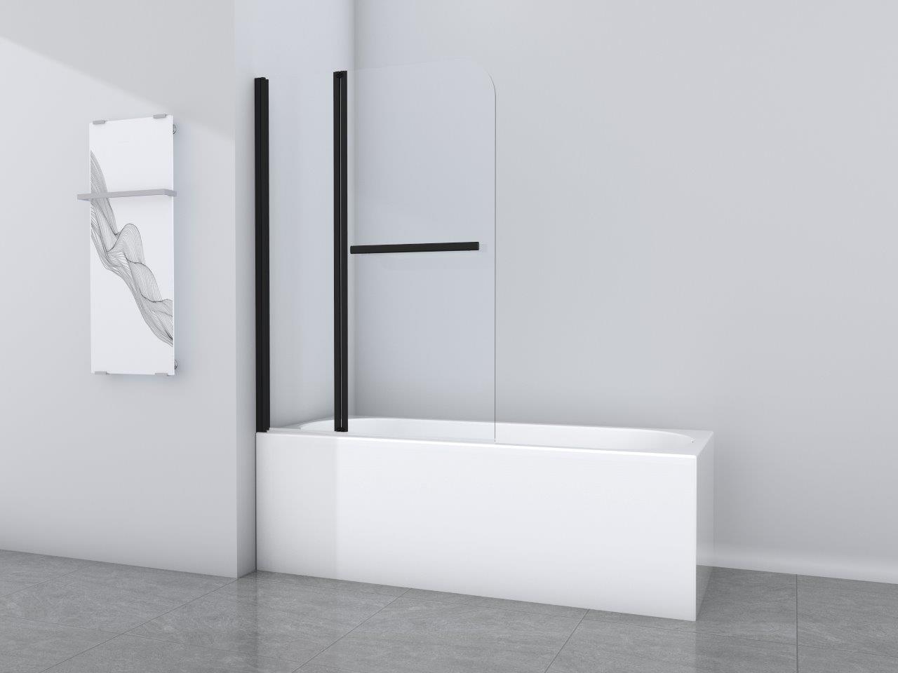 Marwell Badewannenfaltwand »Black Vital 2« mattschwarzes Aluminiumprofil und integrierter Handtuchhalter