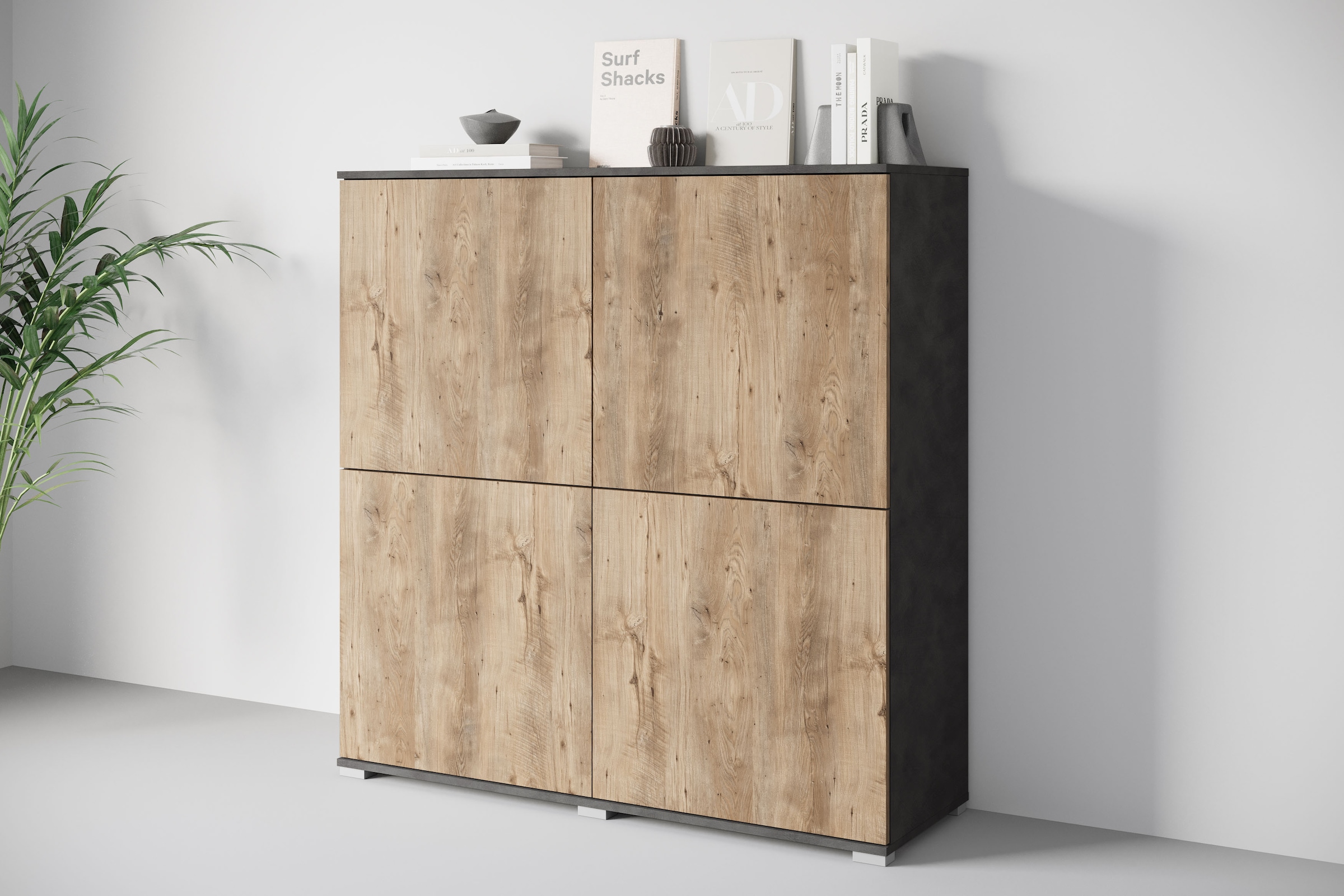 INOSIGN Highboard »Kenia, moderne grifflose Hochkommode mit 4 Türen, Breite 120 cm«, (1 St.), Push-to-Open-Fronten, höhenverstellbaren Einlegeböden
