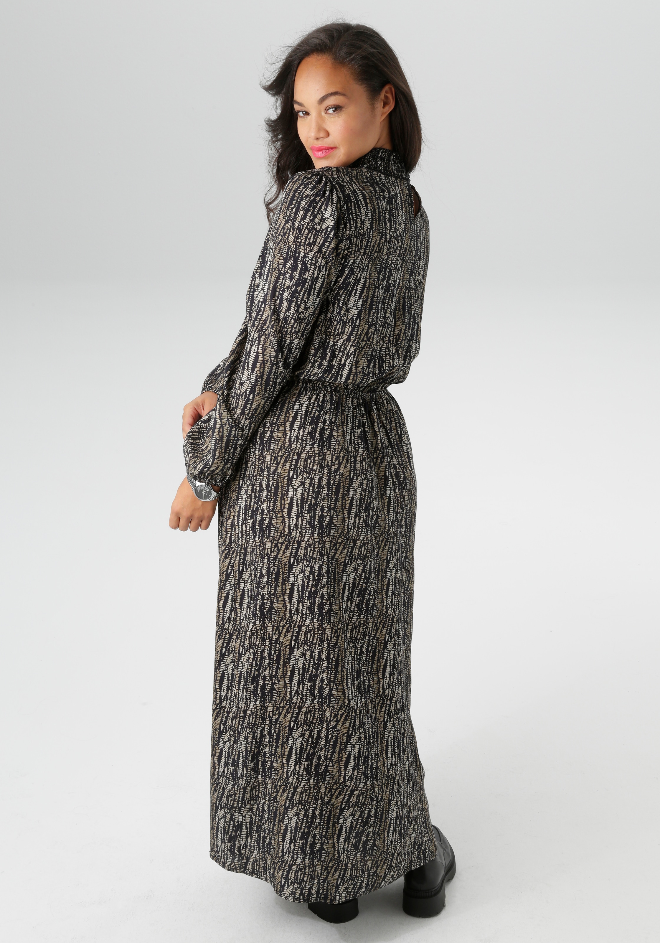 Aniston PLUS Druckkleid, mit gesmoktem Stehtkragen - NEUE KOLLEKTION