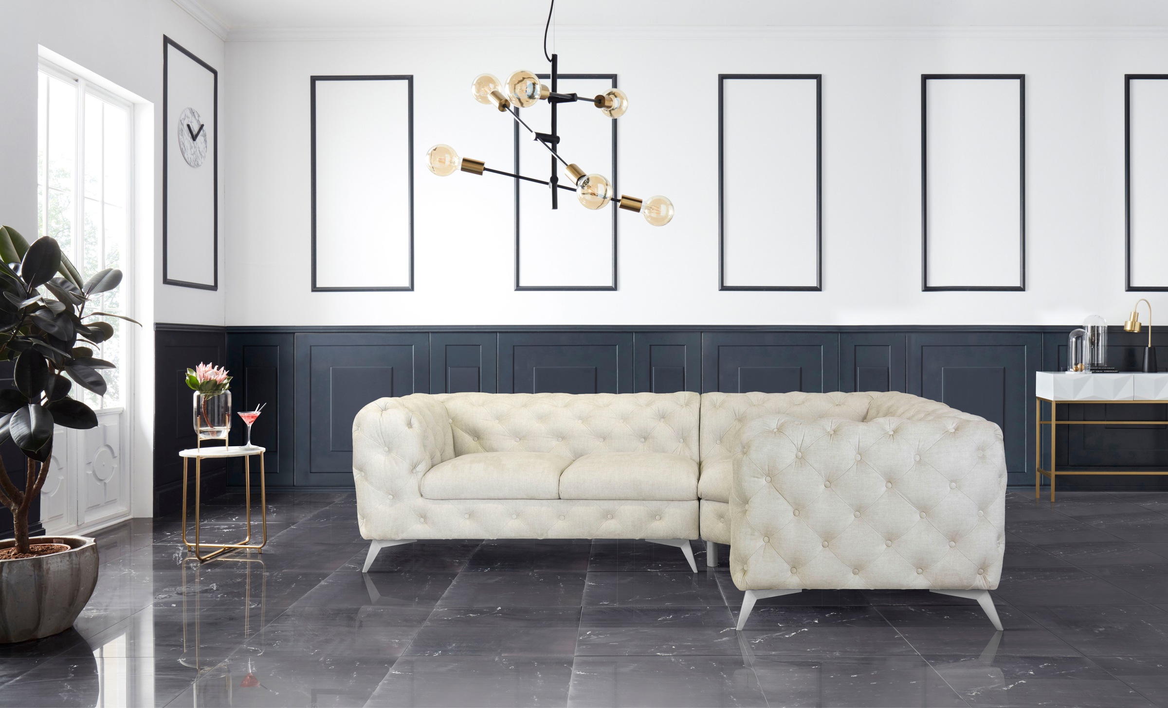 Home affaire Chesterfield-Sofa »Ecksofa GLYNIS L-Form mit Wellenunterfederu günstig online kaufen