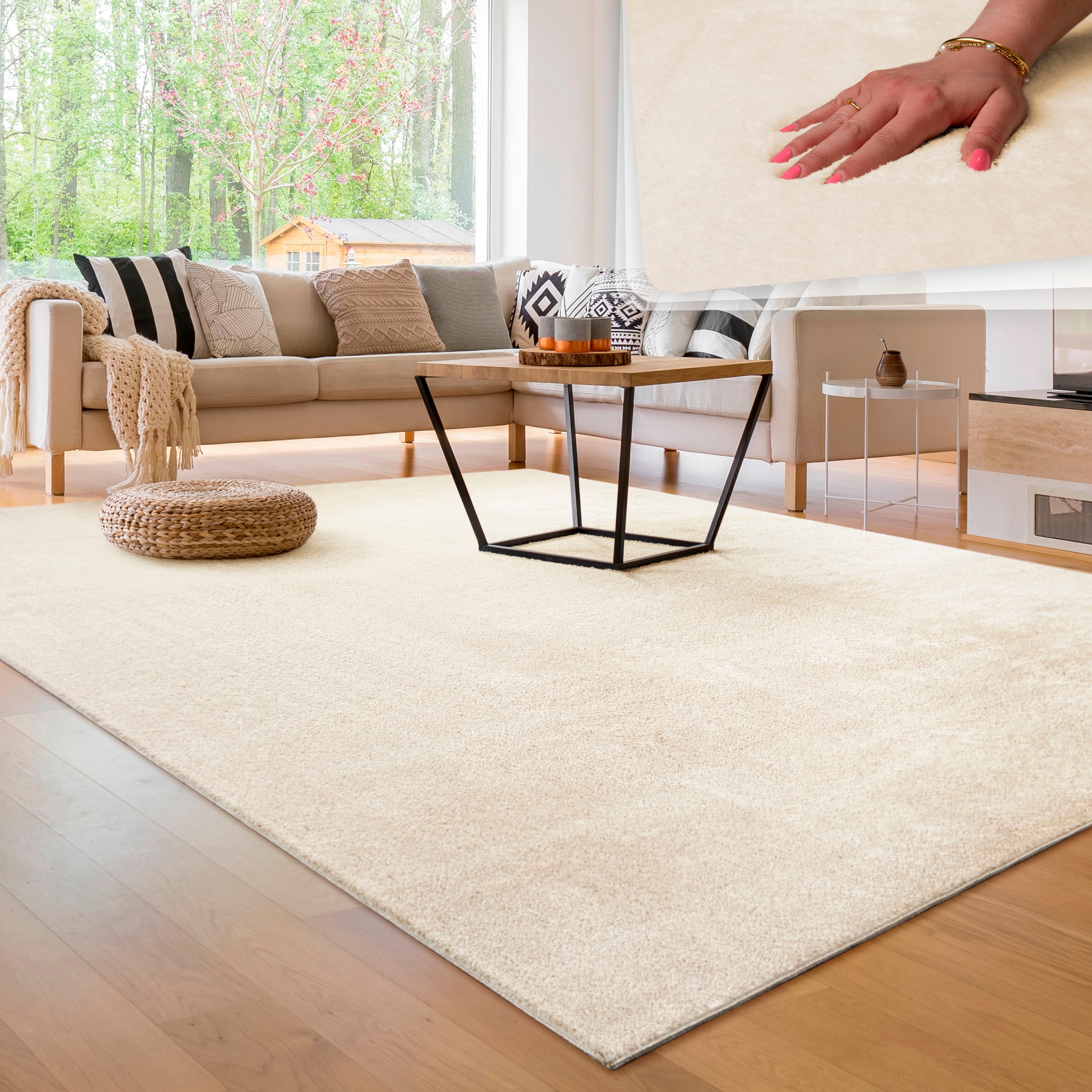 FLAIR RUGS Teppich »Siena«, rechteckig, mit Bordüre, uni, idealer  Wollteppich für Wohnzimmer, Schlafzimmer bequem und schnell bestellen