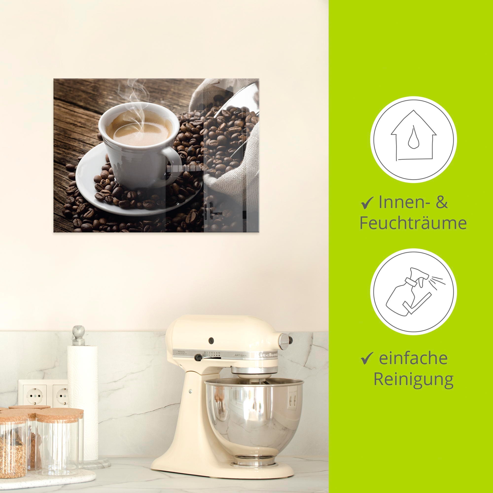 Artland Glasbild »Heißer Kaffee - dampfender Kaffee«, Getränke, (1 St.)
