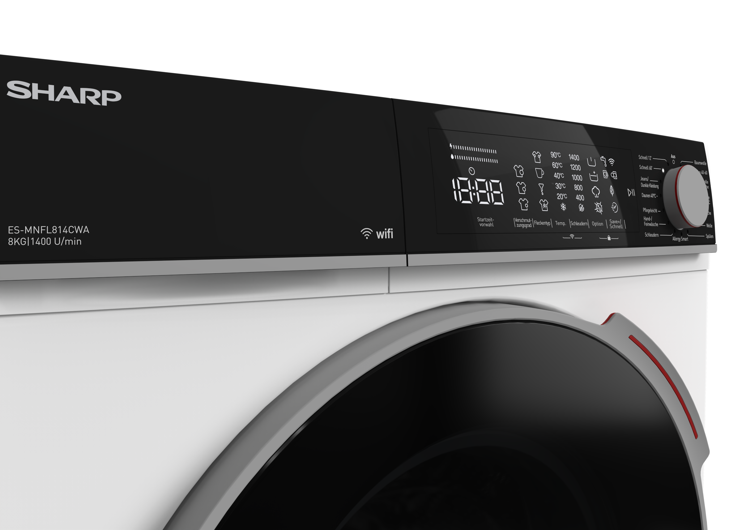 Sharp Waschmaschine Microfiber »ES-MNFL814CWA-DE«, 8 kg, 1400 U/min, 8kg / +WIFI / Microfiber / Fulltouch / Steam / A /
White