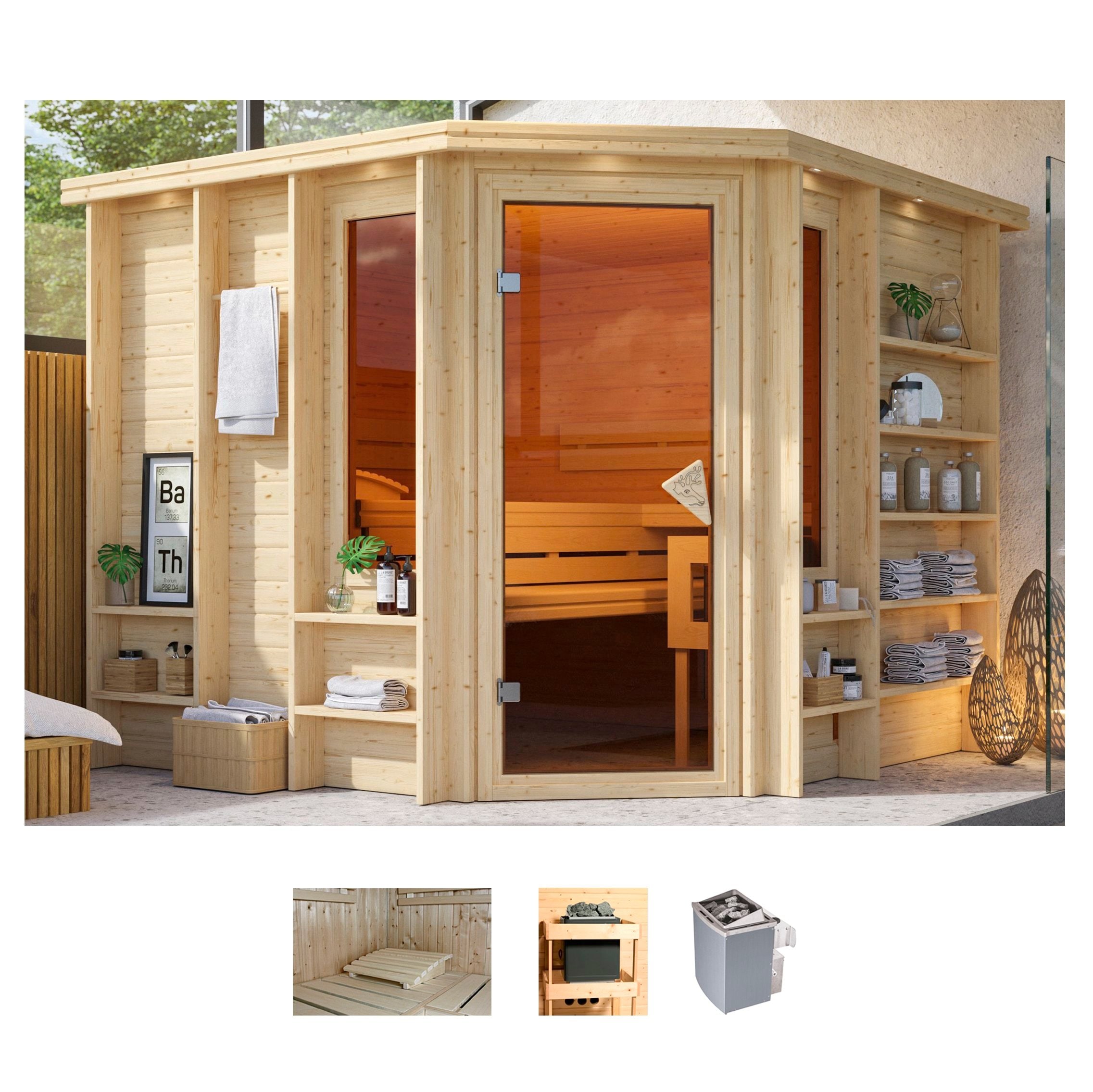 Karibu Sauna »Malena«, (Set), 9-kW-Ofen mit integrierter Steuerung günstig online kaufen