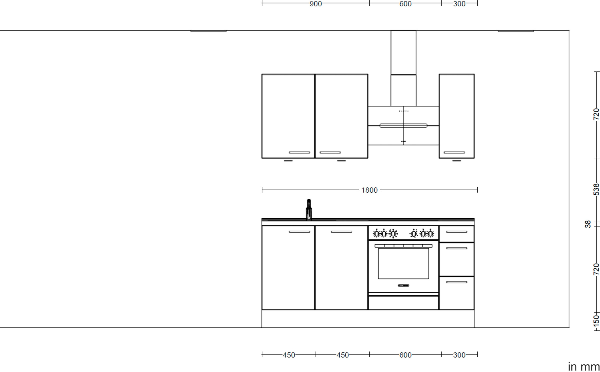 nobilia® Küchenzeile »"Structura II"«, vormontiert, Ausrichtung wählbar, Breite 180 cm, wahlw. mit E-Geräten