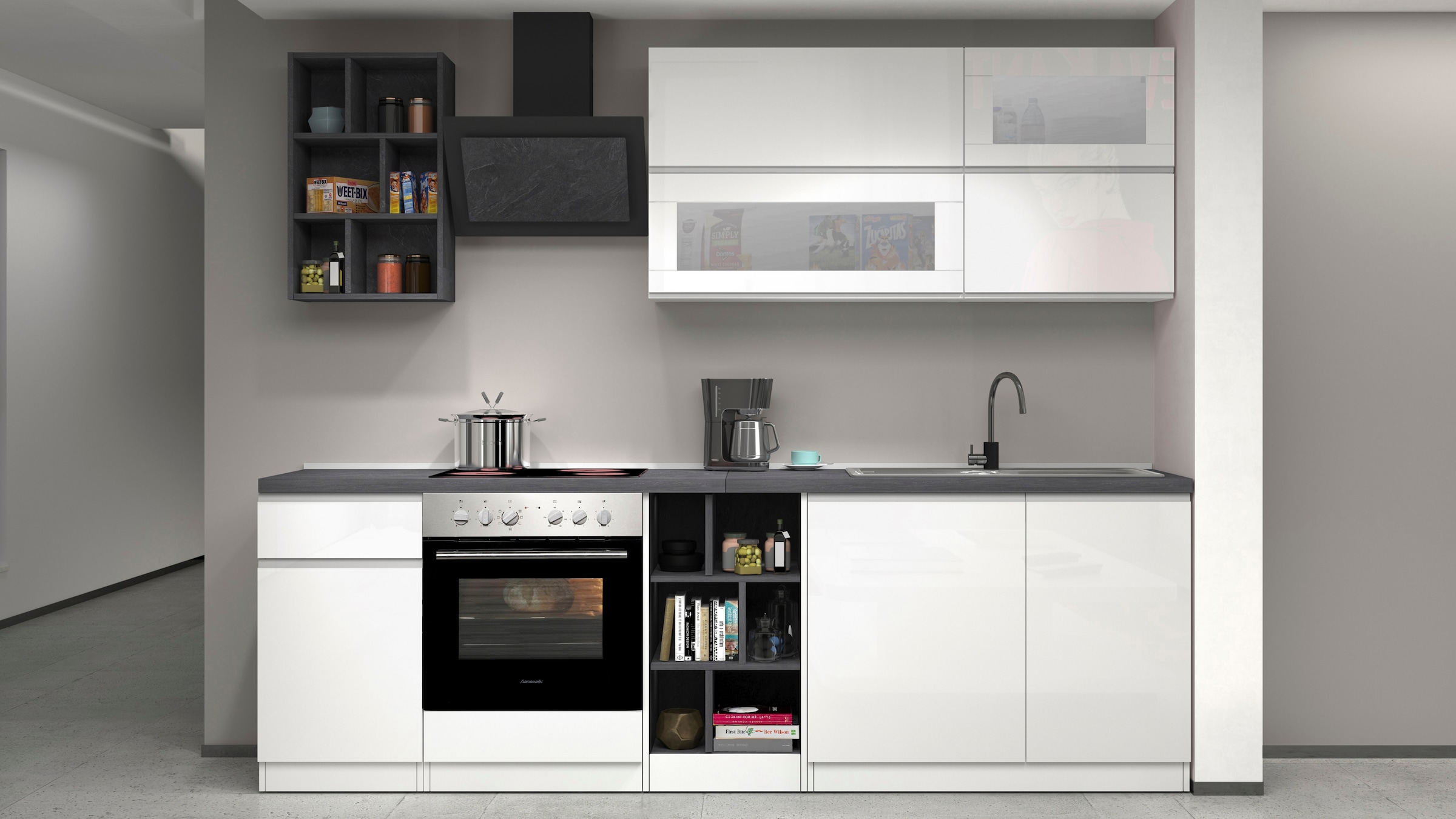 KOCHSTATION Küchenzeile »KS-Sole« Breite 256 cm, Hängeschränke mit Milchgla günstig online kaufen