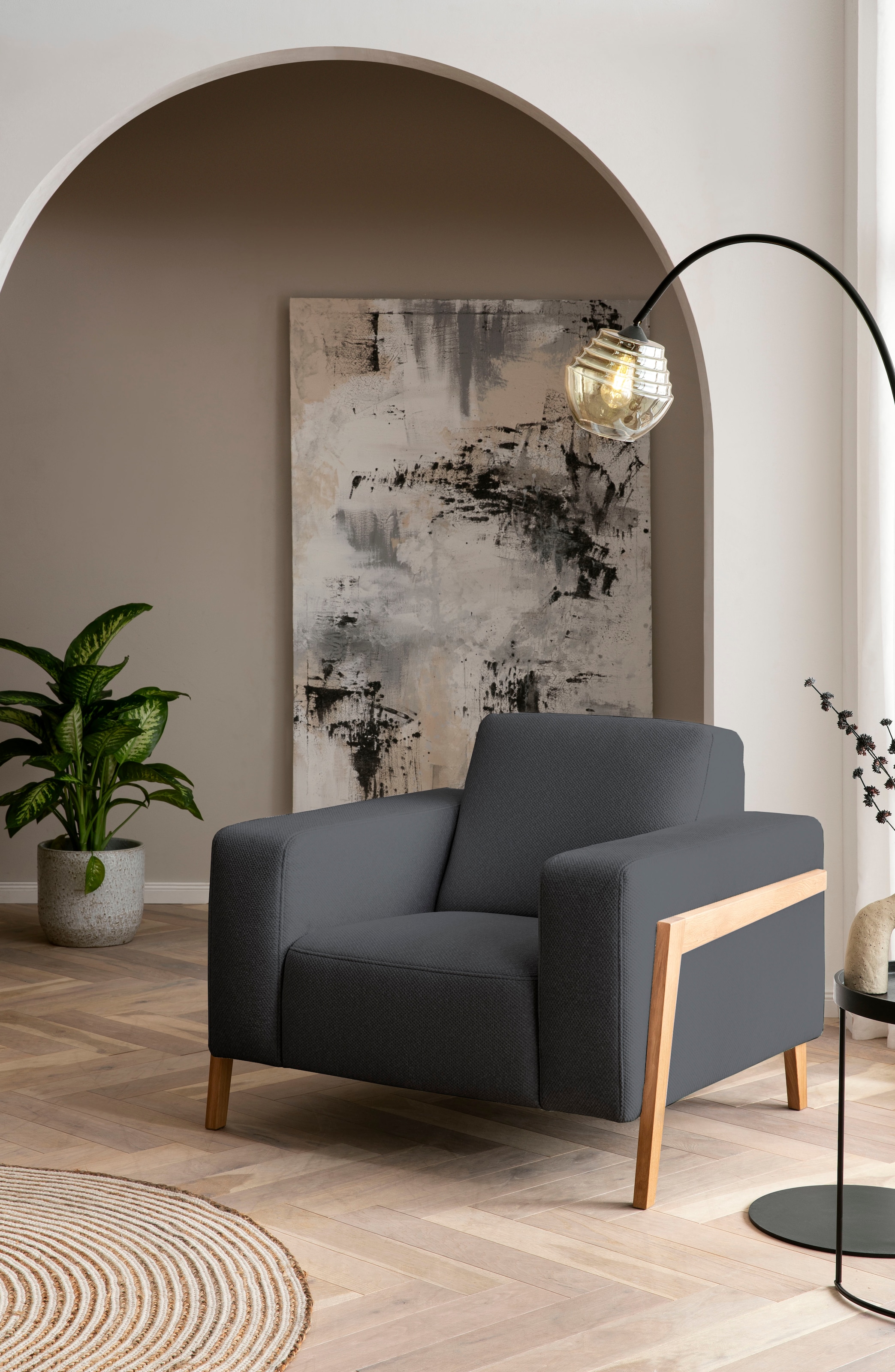 exxpo - sofa fashion Sessel »Starr, Loungesessel«, im Scandinavian Design, mit Massive Holzfüße, frei im Raum stellbar