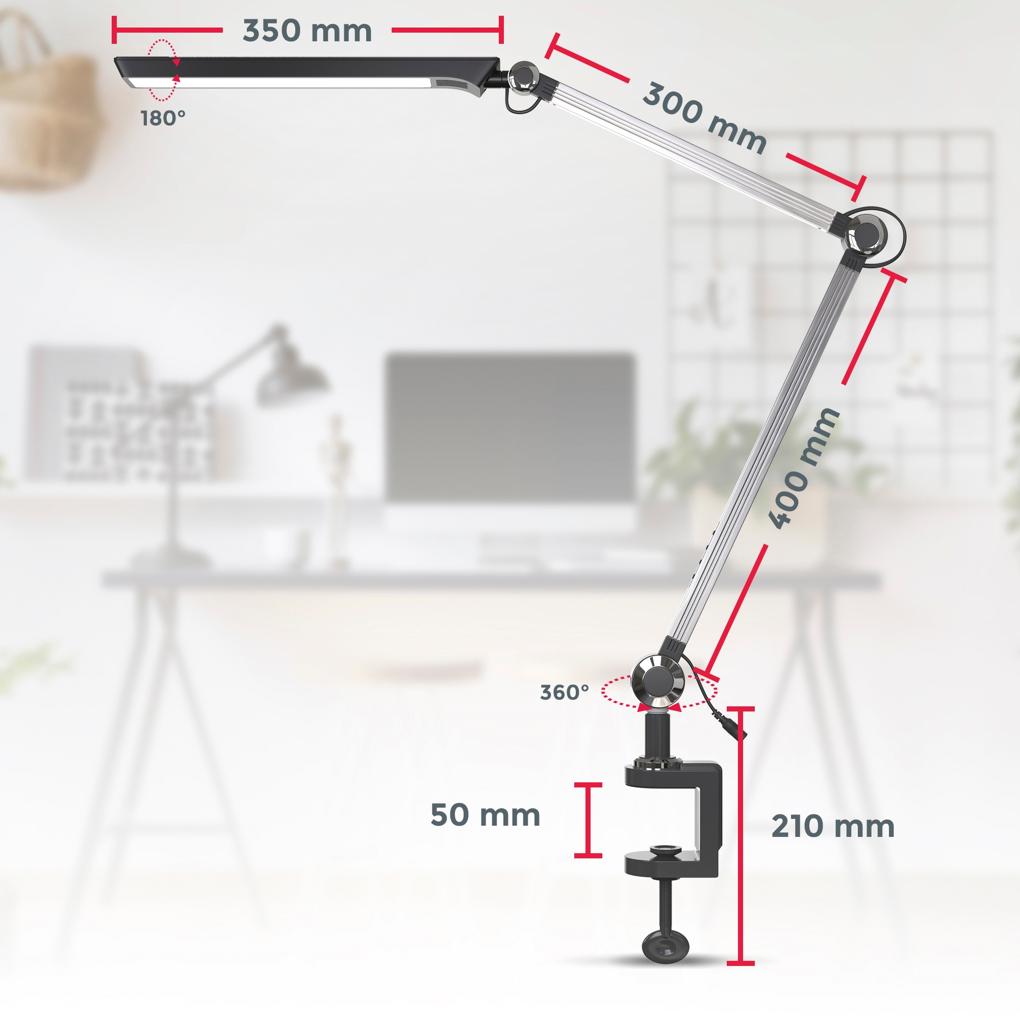 B.K.Licht LED Klemmleuchte,  inkl. 1 x LED 6,6 Watt, 880lm, Farbtemperatur dimmbar 3000K - 6500K