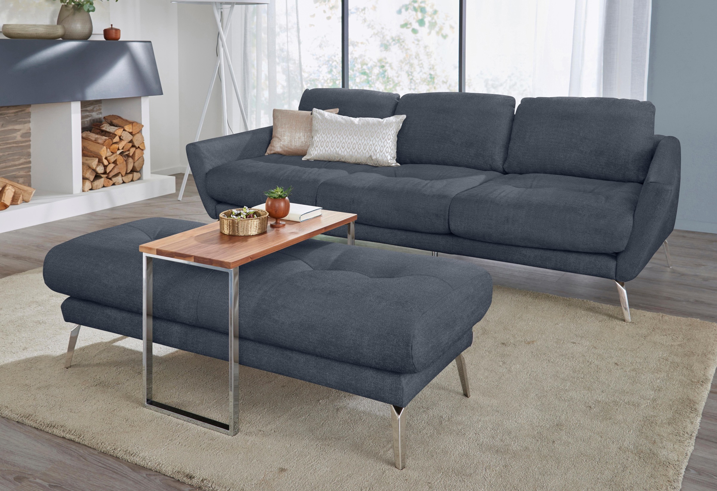 W.SCHILLIG Hocker »softy«, mit dekorativer Heftung im Sitz, Füße Chrom glänzend