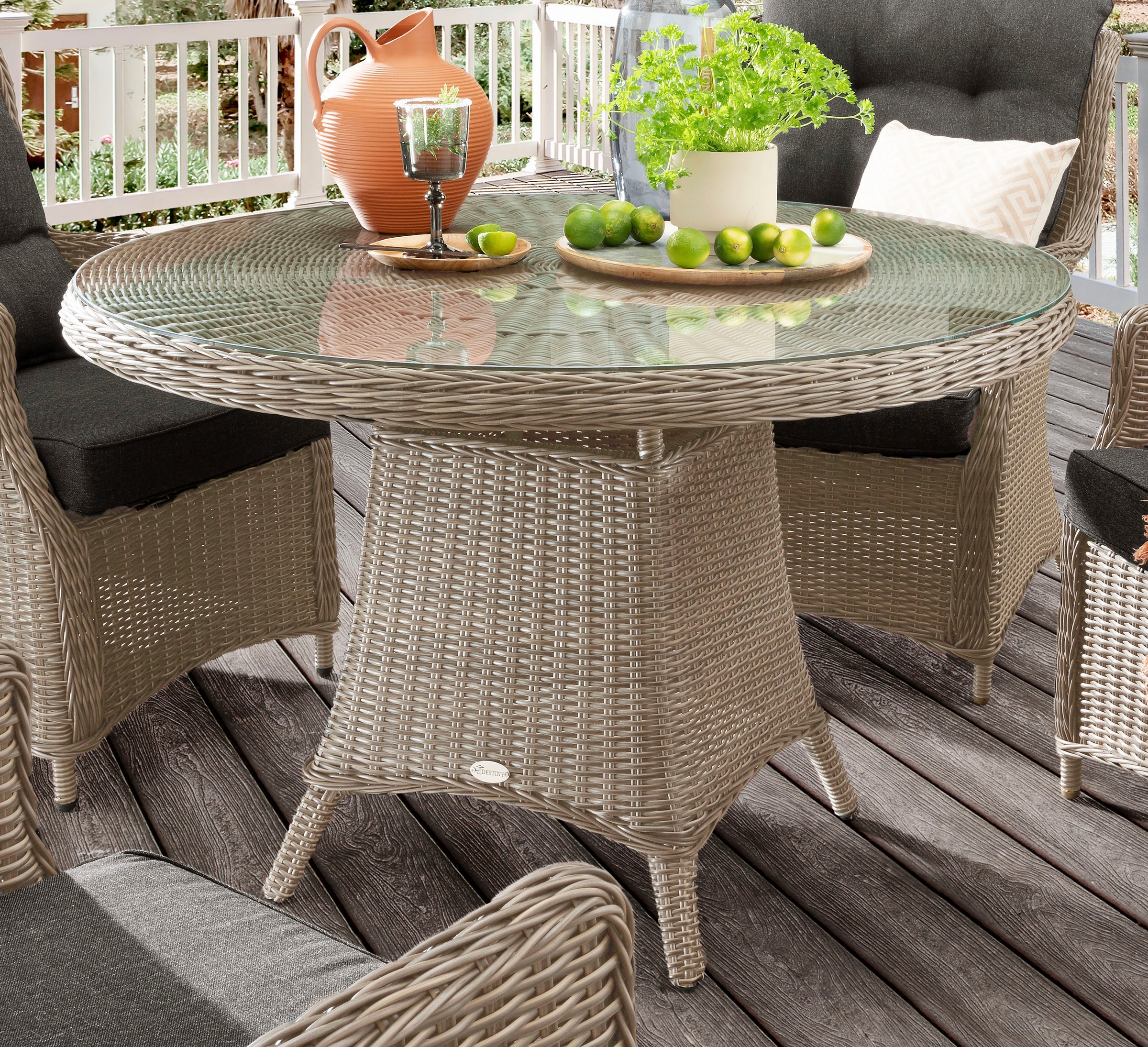 Destiny Garten-Essgruppe »CASA LUNA«, (13 tlg., 4x Sessel, 1x Tisch, inkl. Auflagen), Aluminium, Polyrattan