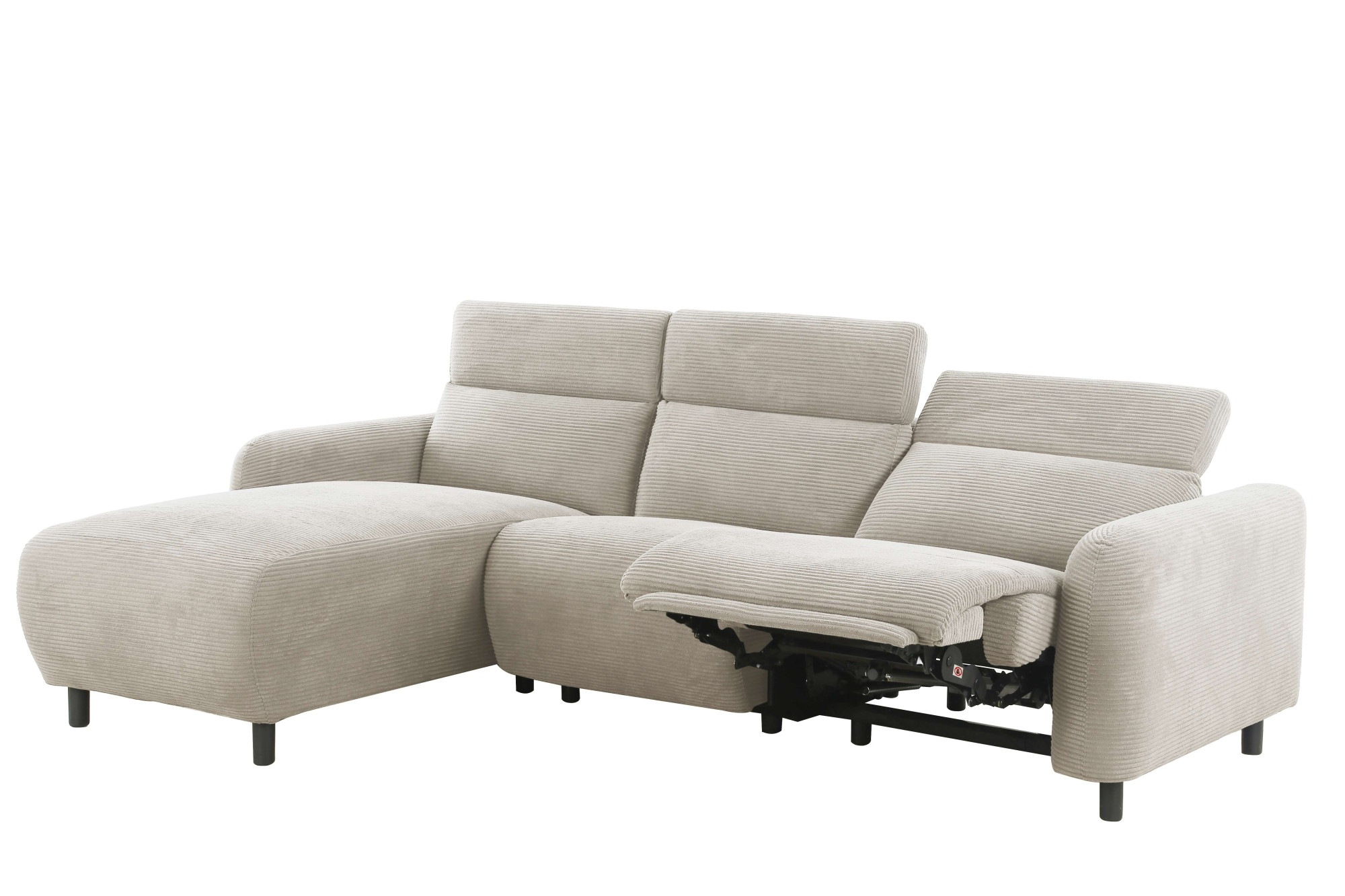 Home affaire Ecksofa »SKAANE in Cord, L-Form, 274 cm, manuelle u. elektrische Funktion,«, rundes Design, Kopfteilverstellung, Federkernpolsterung