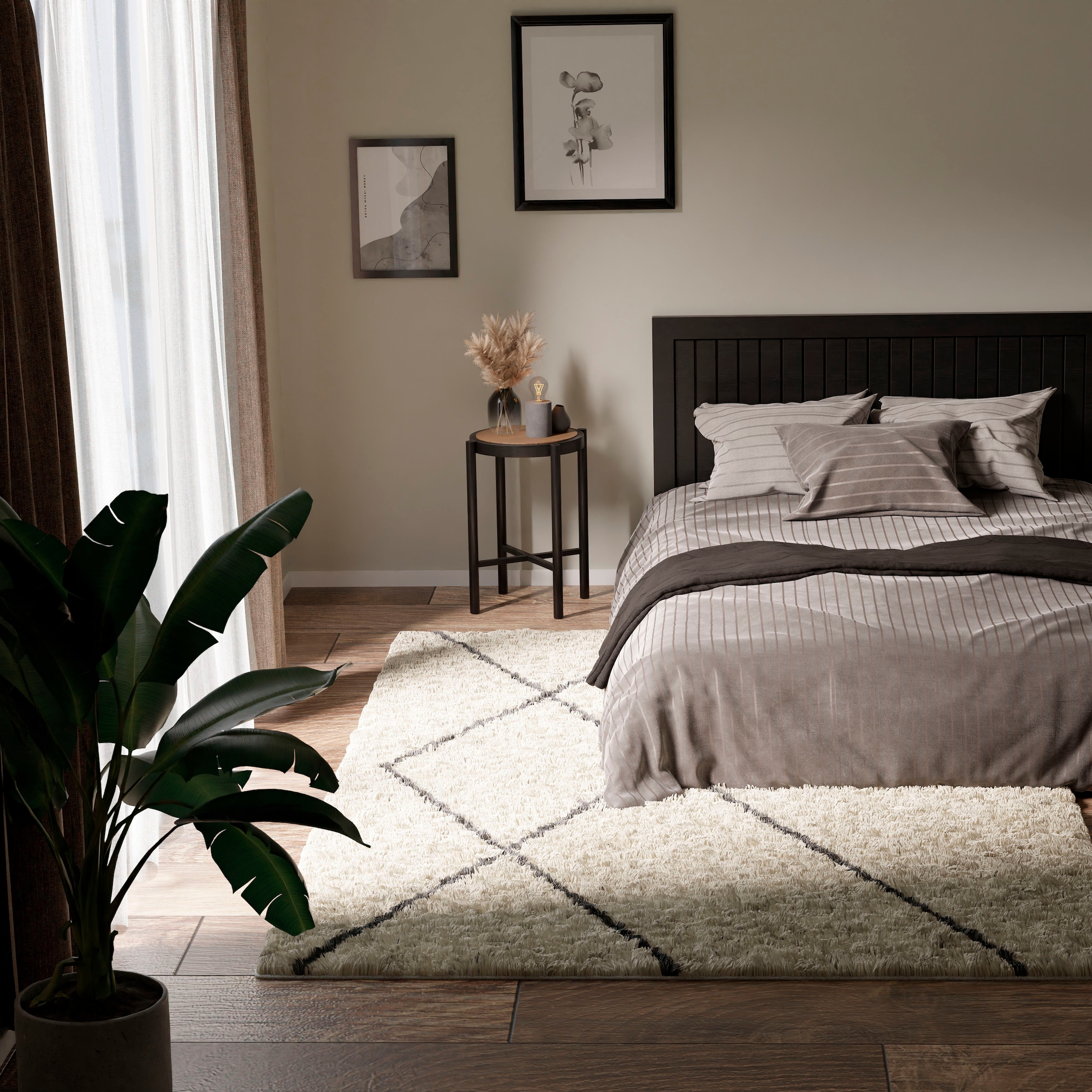 Myflair Möbel & Accessoires Hochflor-Teppich »My Shaggy Raute«, rechteckig, 37 mm Höhe, Shaggy, Scandi Rauten Design, leicht glänzend, extra flauschig