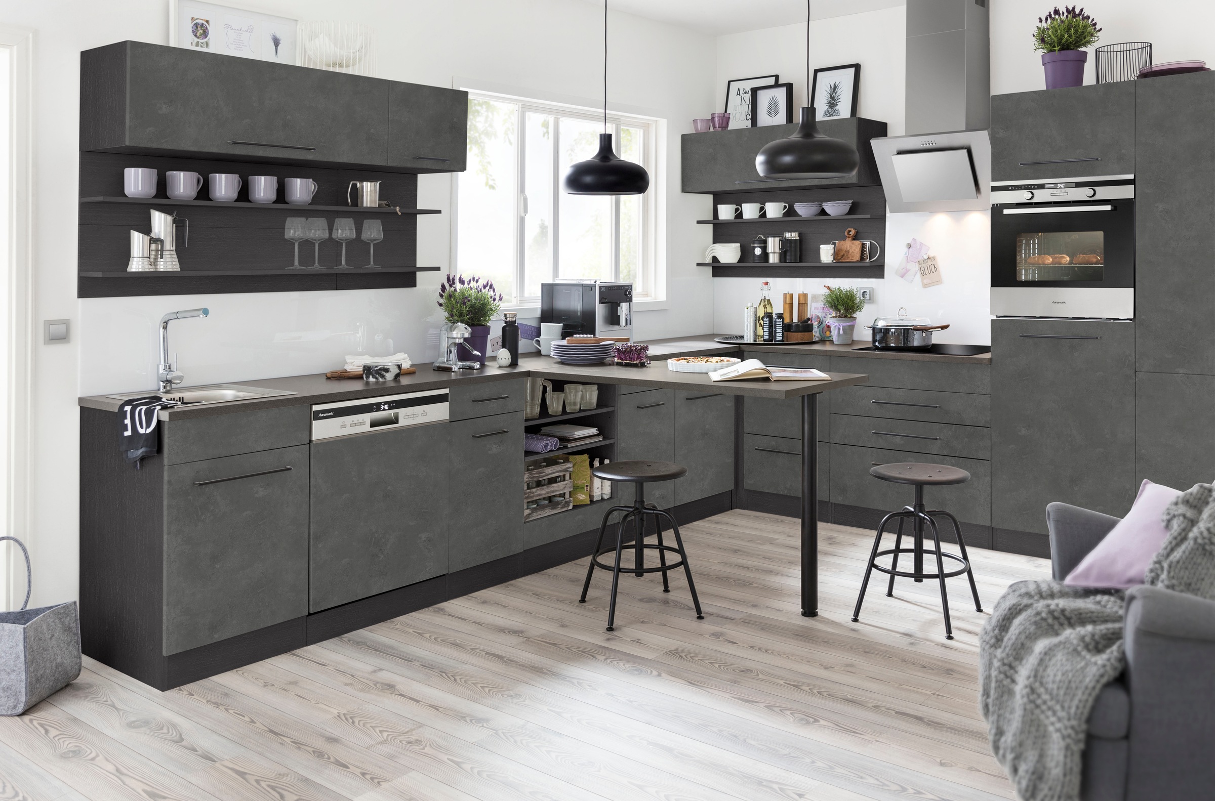 KOCHSTATION Klapphängeschrank »KS-Tulsa«, 110 cm breit, mit 1 Klappe, schwarzer Metallgriff, MDF Front
