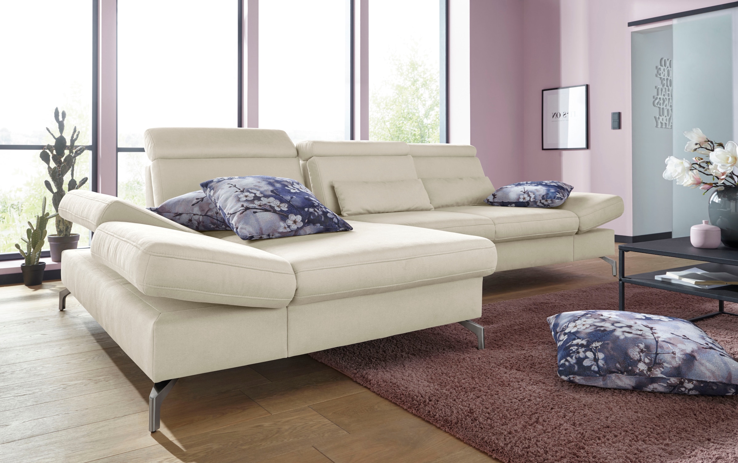 sit&more Ecksofa »Brisbane L-Form«, Fußhöhe 12 cm, inklusive Sitztiefen-, Armteil- und Kopfteilverstellung